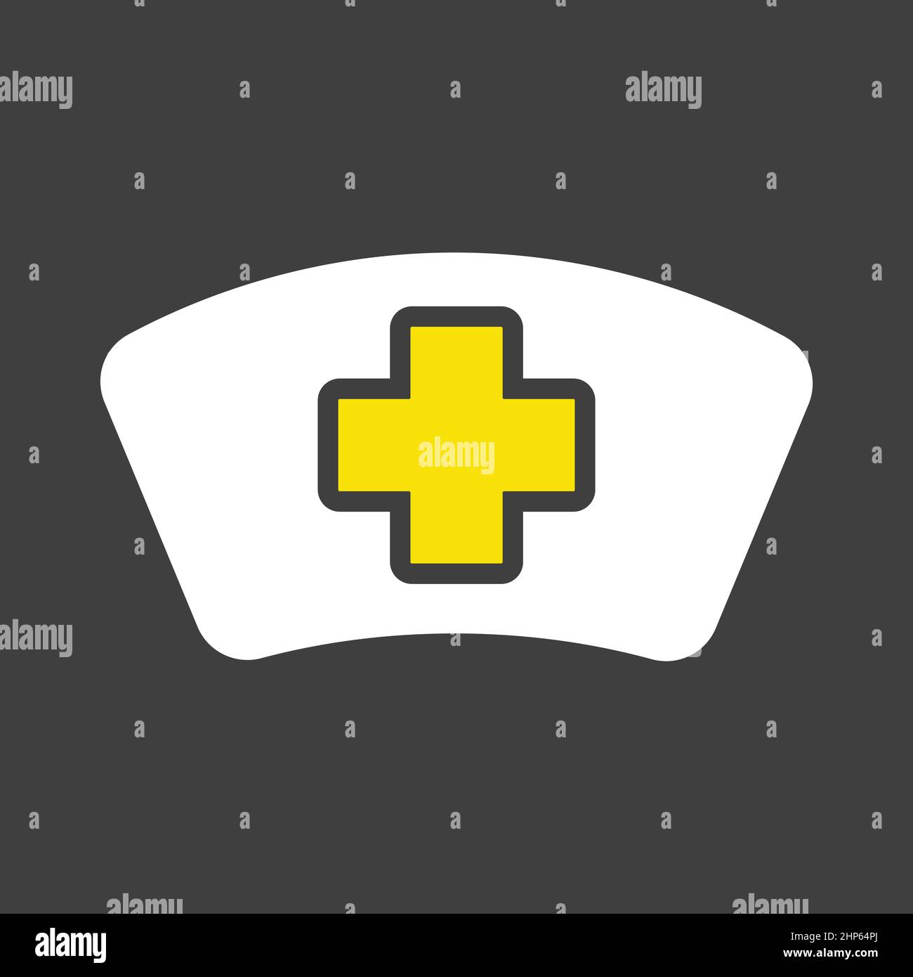 Icona vettore cappello infermiere su sfondo scuro. Segnale medico Illustrazione Vettoriale