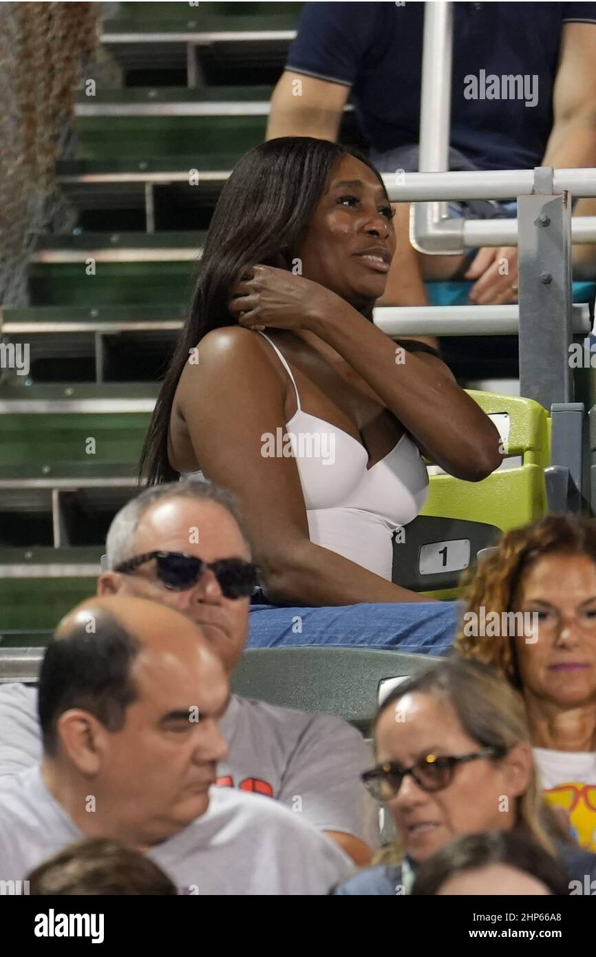 Florida, Stati Uniti. 18th Feb 2022. Febbraio, 18 - Delray Beach: Venus Williams è al pubblico per guardare Rielly Opelka (USA) giocare Adrian Mannarino (fra) al Delray Beach Open 2022 entro il Vitacost.com. Il 18 febbraio 2022 a Delray Beach, Florida. Credit: Andrew Patron/MediaPunch Credit: MediaPunch Inc/Alamy Live News Foto Stock