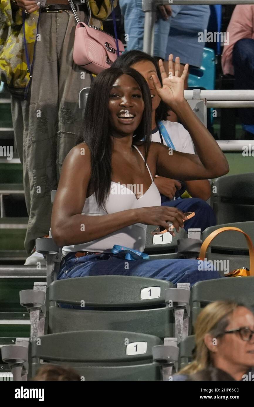 Florida, Stati Uniti. 18th Feb 2022. Febbraio, 18 - Delray Beach: Venus Williams è al pubblico per guardare Rielly Opelka (USA) giocare Adrian Mannarino (fra) al Delray Beach Open 2022 entro il Vitacost.com. Il 18 febbraio 2022 a Delray Beach, Florida. Credit: Andrew Patron/MediaPunch Credit: MediaPunch Inc/Alamy Live News Foto Stock