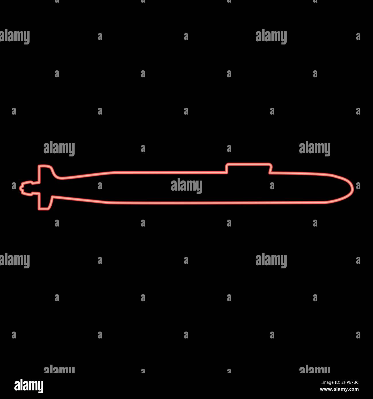 Immagine vettoriale di colore rosso sottomarino al neon in stile piatto Illustrazione Vettoriale
