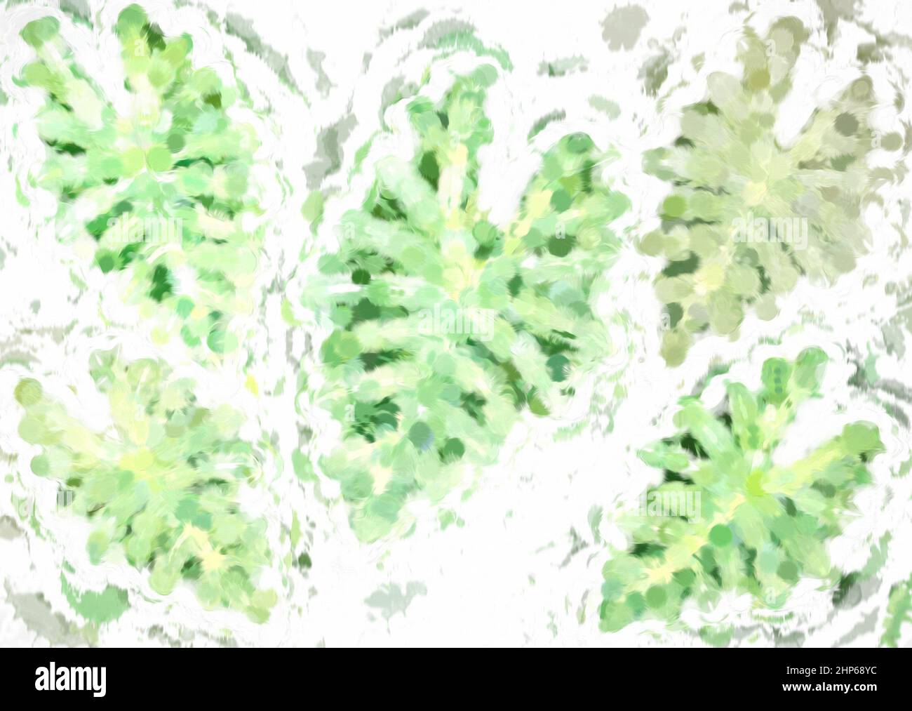 un dipinto astratto di foglie verdi tropicali Foto Stock