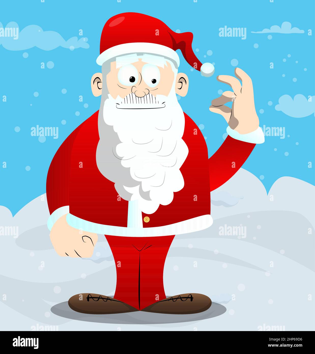 Babbo Natale nei suoi vestiti rossi con barba bianca che mostra segno ok. Illustrazione Vettoriale