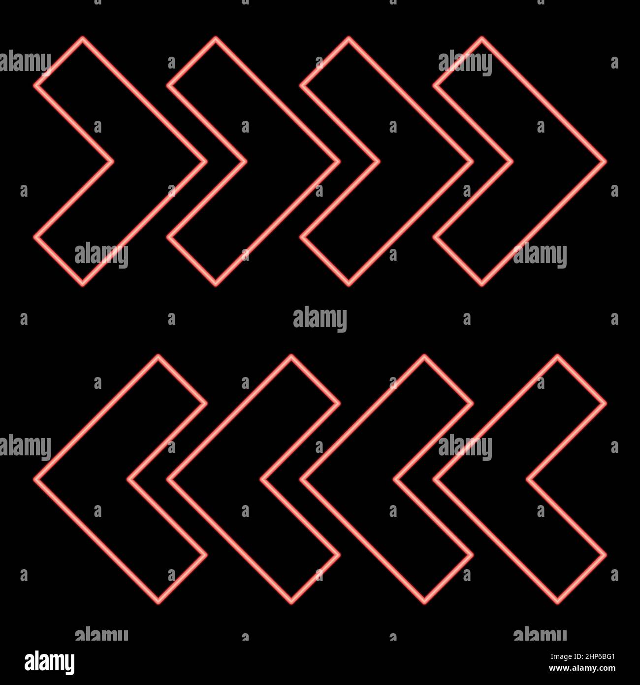 Frecce di traffico al neon immagine vettoriale a colori rossa in stile piatto Illustrazione Vettoriale