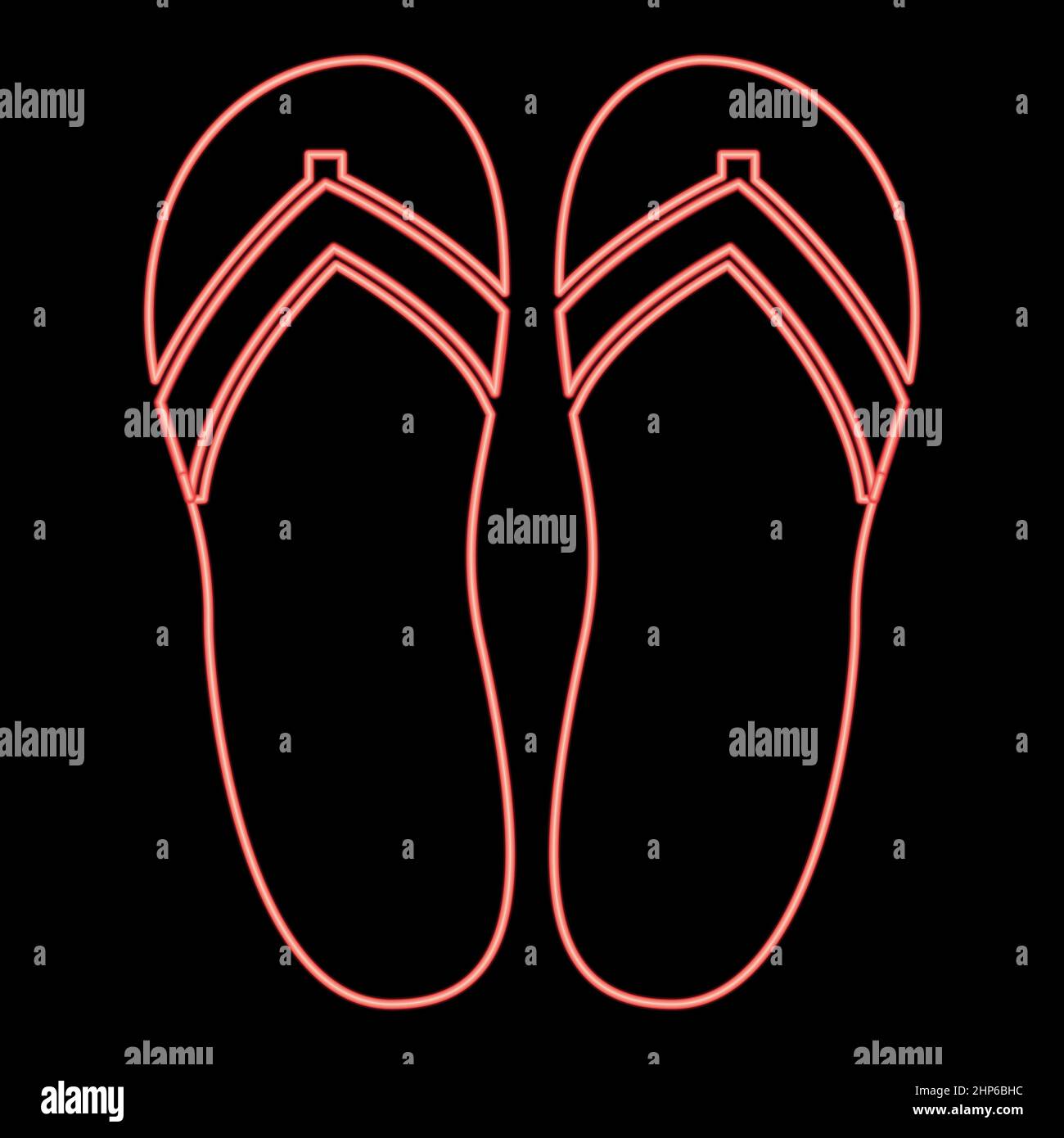 Pantofole da spiaggia al neon colore rosso immagine vettoriale di stile piatto Illustrazione Vettoriale