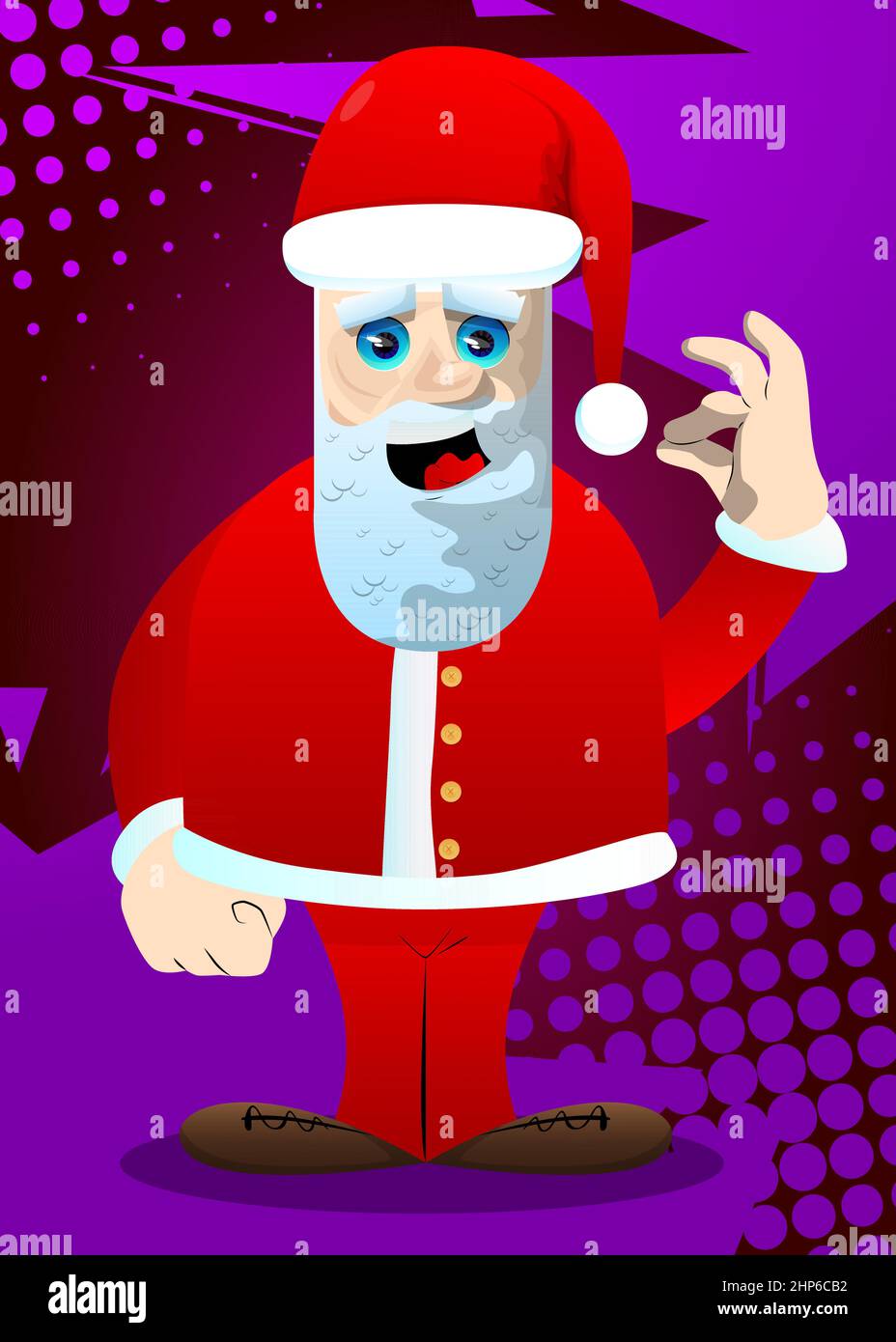 Babbo Natale nei suoi vestiti rossi con barba bianca che mostra segno ok. Illustrazione Vettoriale