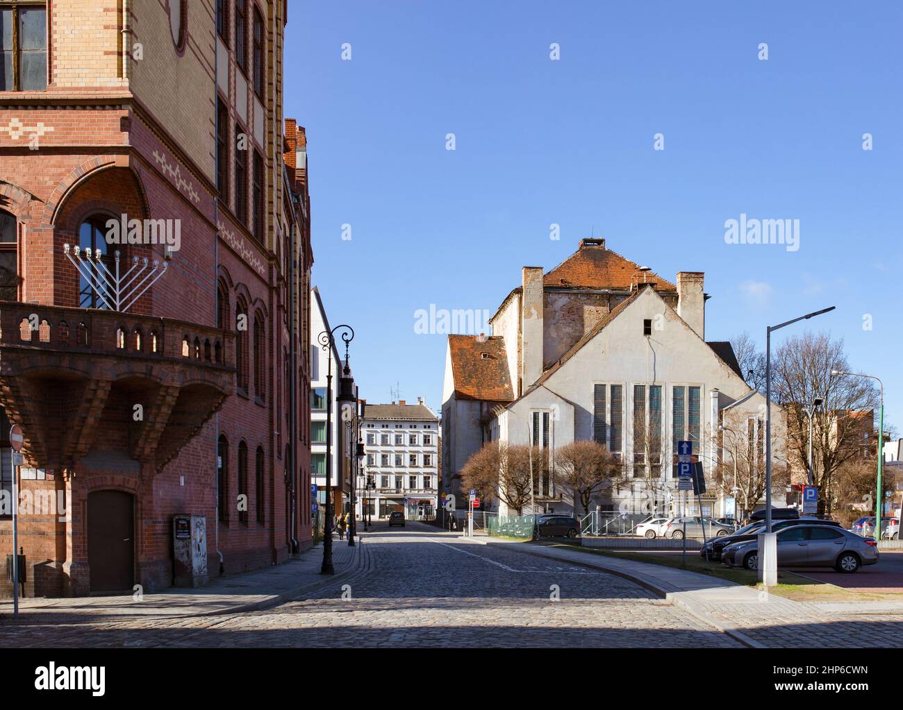 Punti di riferimento Poznań, vecchia architettura del centro della città, inquilini, edifici, strade. Paesaggio urbano Foto Stock