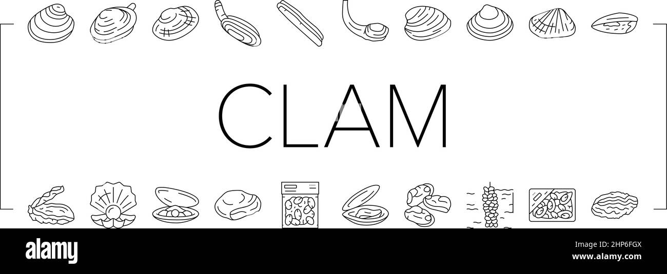 Clam Marine Sea Farm Nutrition icone Set Vector . Illustrazione Vettoriale