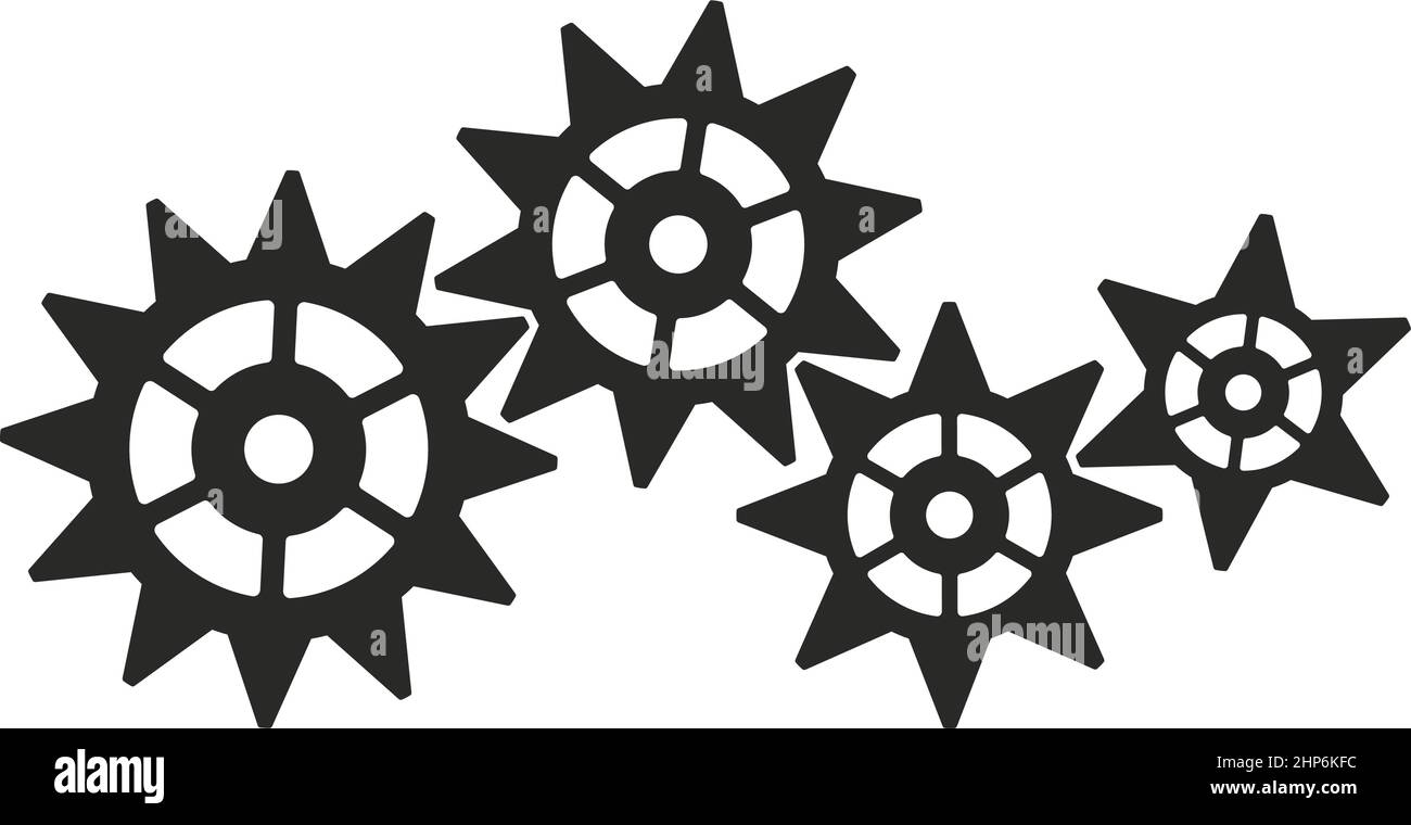 Simbolo della ruota dentata o di lavoro su sfondo bianco isolato. Illustrazione Vettoriale
