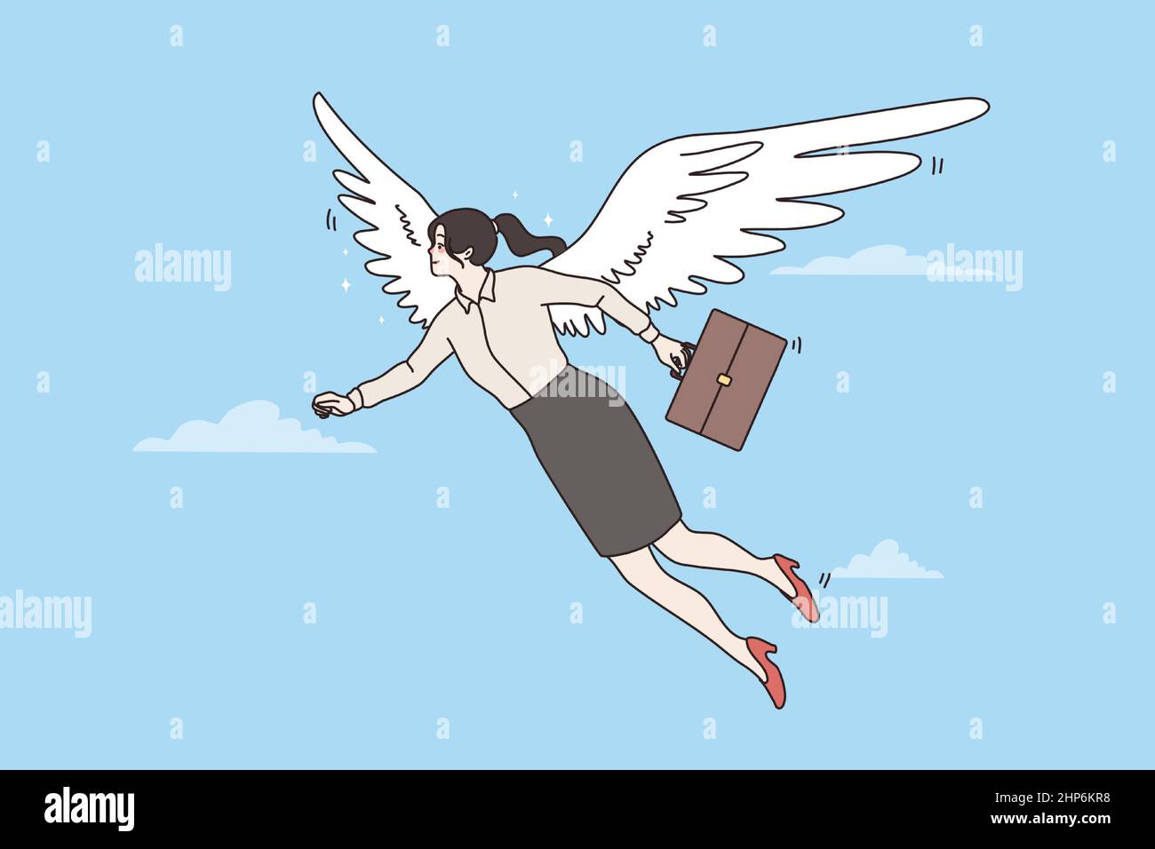Donna d'affari felice volare su ali di successo Illustrazione Vettoriale