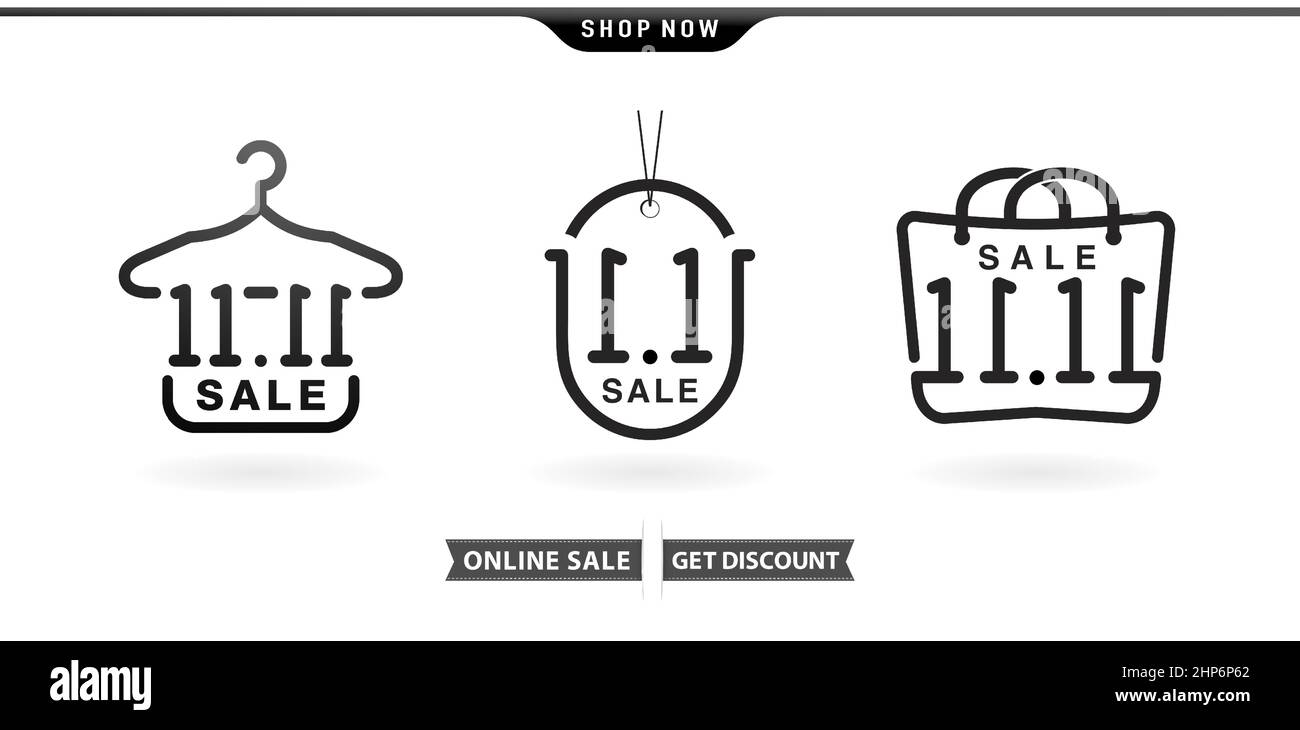 Illustrazione di Hanger, Tag e borsa a mano 11,11 vendita, 11,11 singolo giorno modello con sfondi isolati bianchi per poster o volantino design, banner social media, banner web online negozio, etichetta di vendita Illustrazione Vettoriale