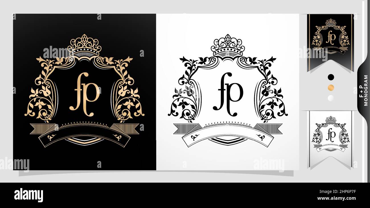 Badge Insignia del monogramma FP Illustrazione Vettoriale