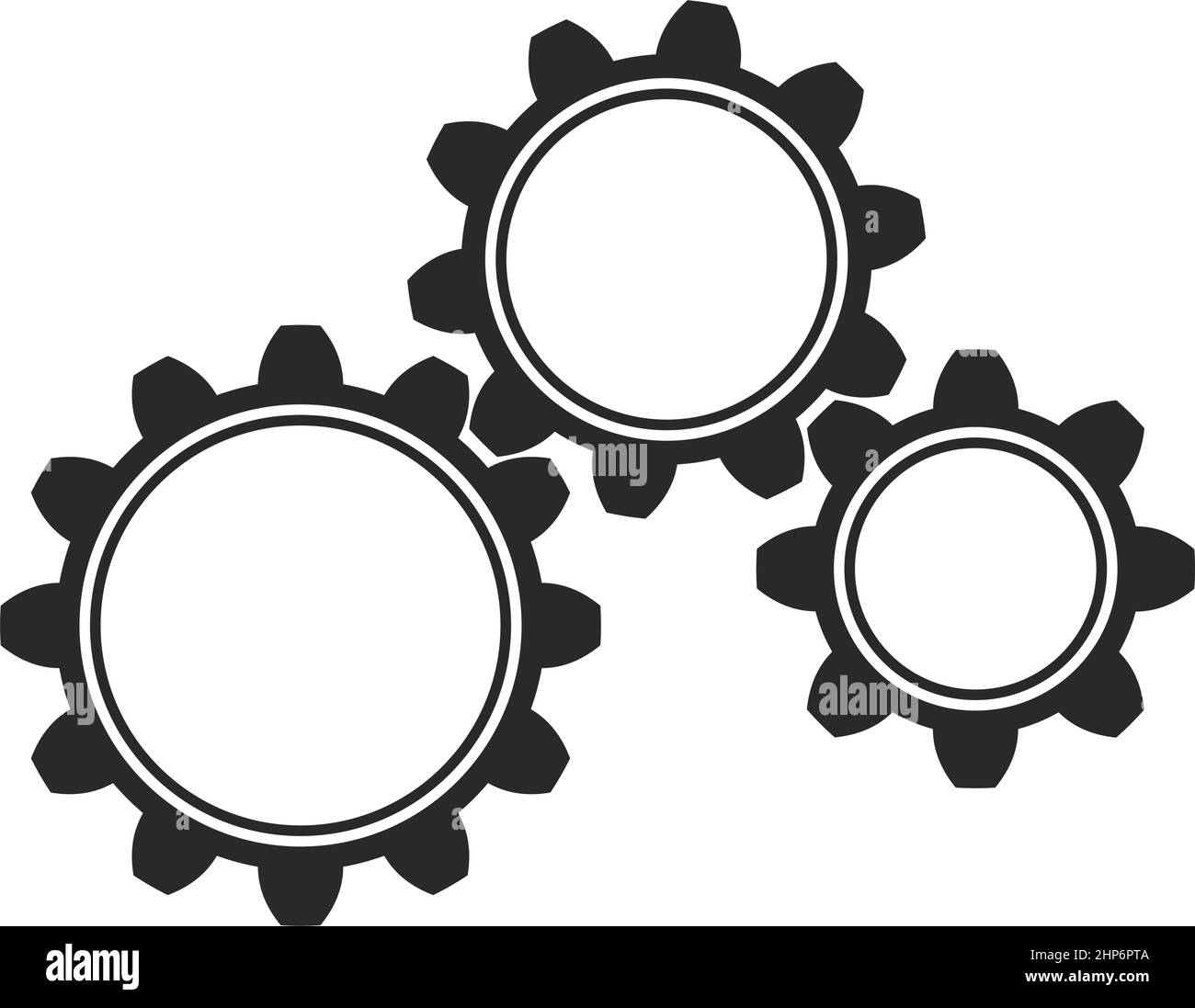 Simbolo di ingranaggio funzionante o ruota dentata su sfondo bianco isolato. Illustrazione Vettoriale