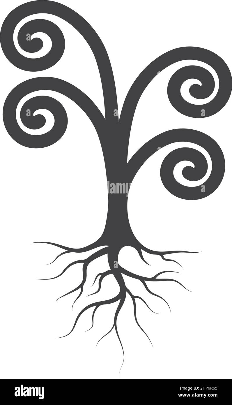 disegno di illustrazione di icone vettoriali delle radici dell'albero unico Illustrazione Vettoriale