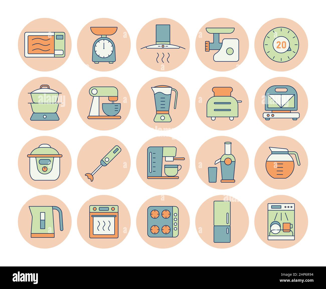 Set di icone per elettrodomestici da cucina Illustrazione Vettoriale