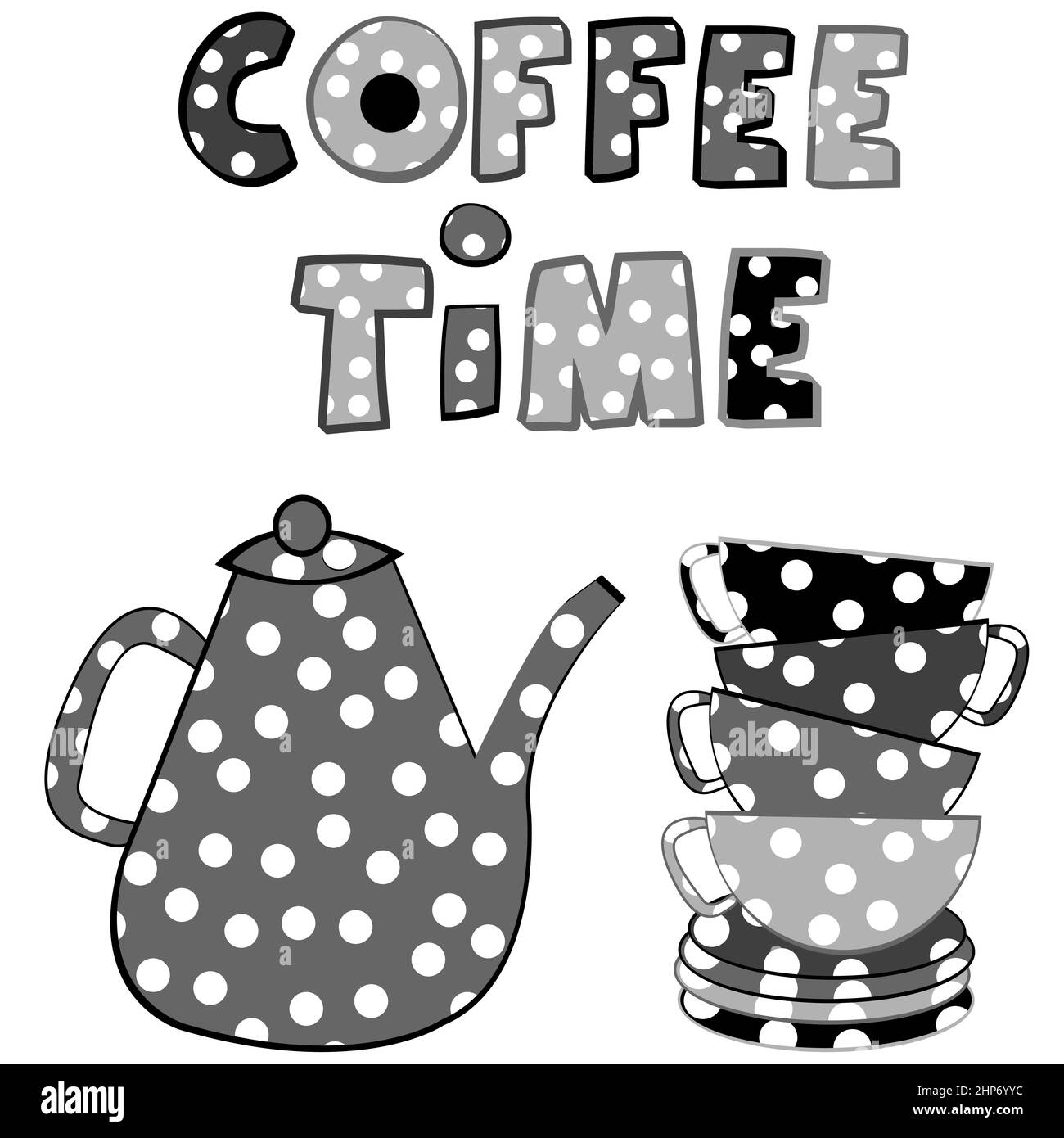 Poster del tempo del caffè in bianco e nero Illustrazione Vettoriale