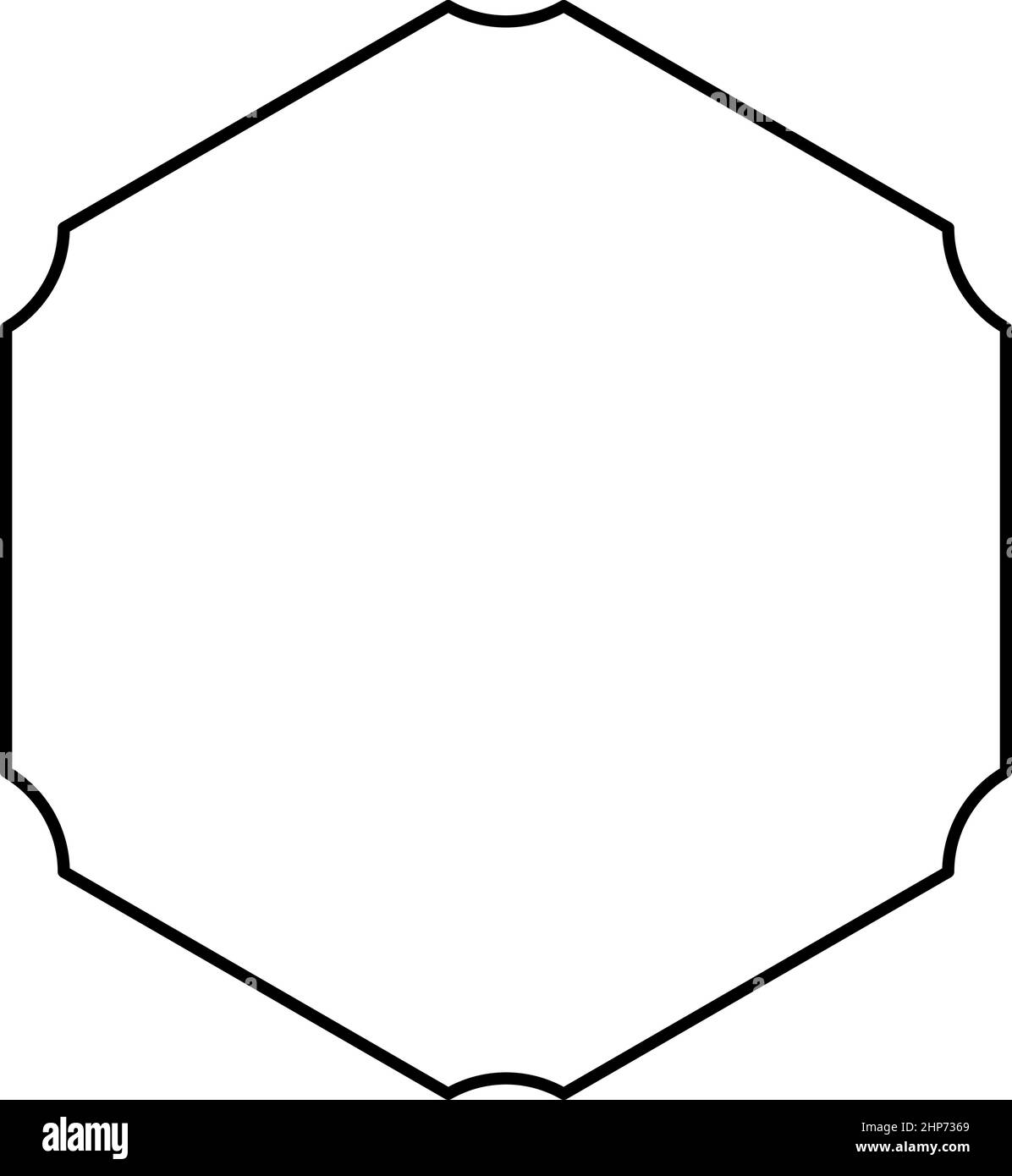 Esagono con angoli arrotondati icona contorno colore nero immagine vettoriale di stile piatto Illustrazione Vettoriale