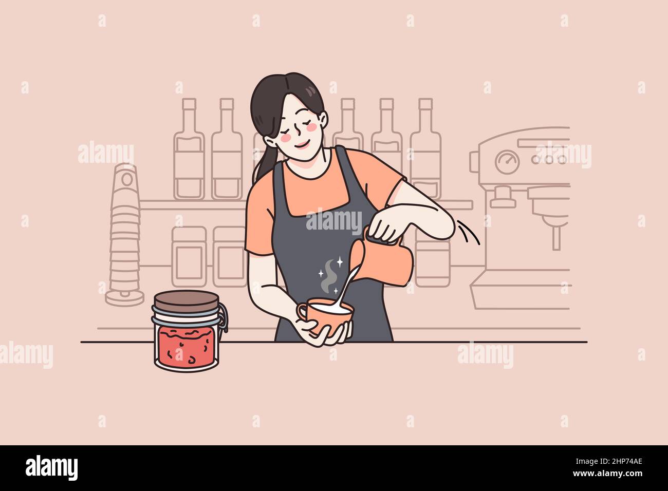 Lavorare come barista nel concetto di coffee eshop. Illustrazione Vettoriale