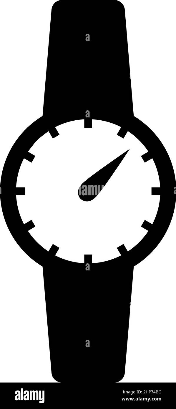Orologio da polso orologio manuale orologio orologio orologio cronometro icona di colore nero vettore illustrazione piatta immagine stile Illustrazione Vettoriale