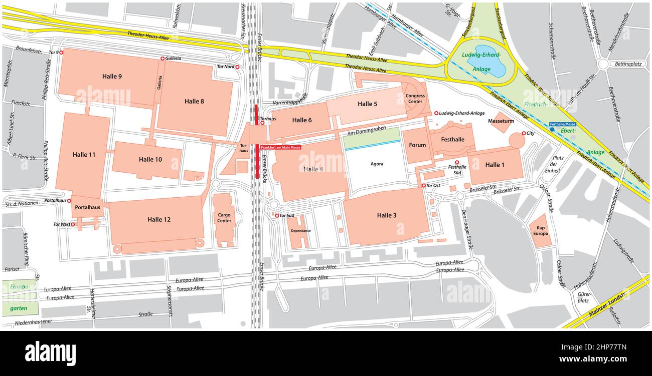 Vector plan, mappa del terreno fieristico, Francoforte, Germania Illustrazione Vettoriale
