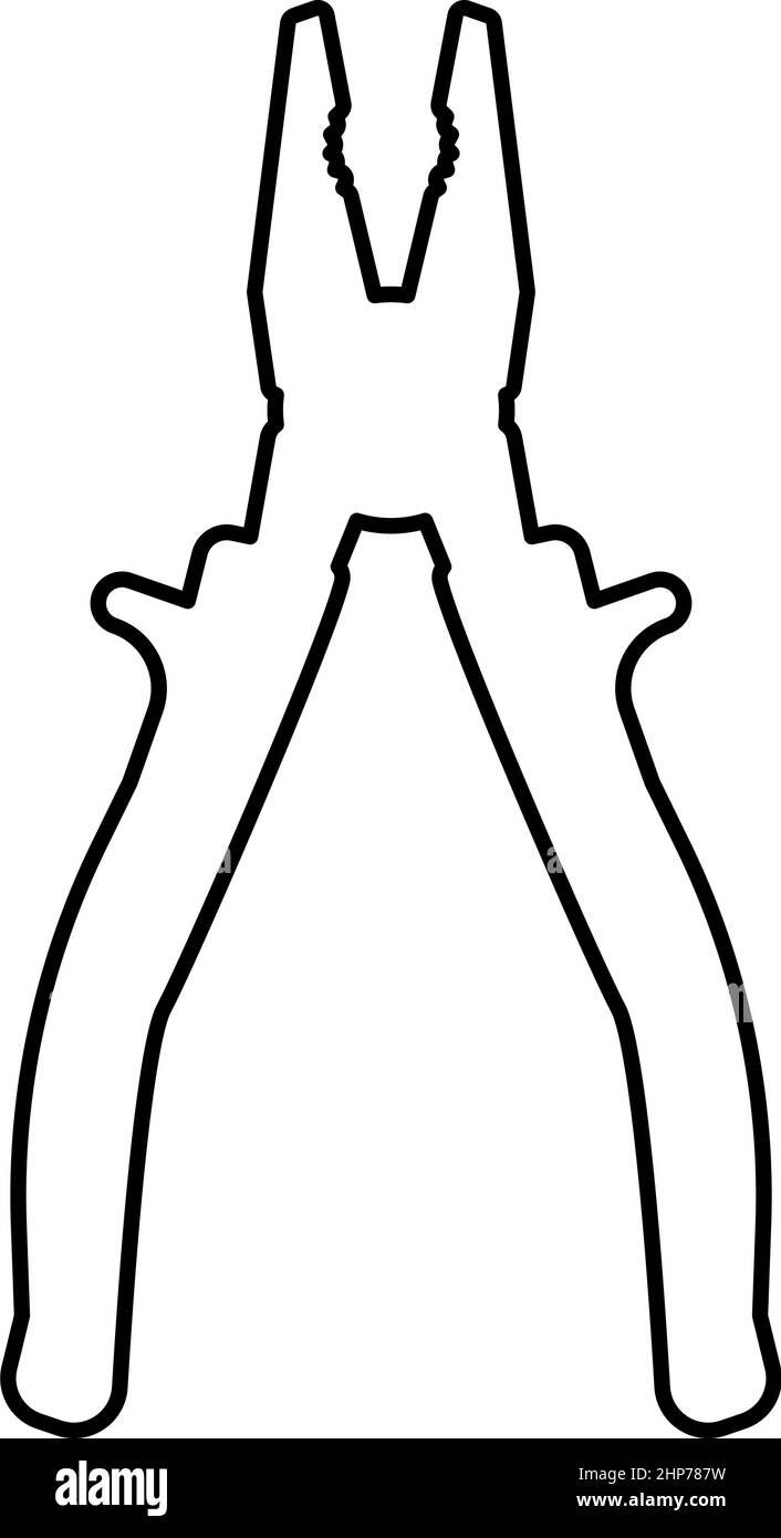 Strumento pinze contorno icona contorno nero immagine vettoriale di colore piatto Illustrazione Vettoriale