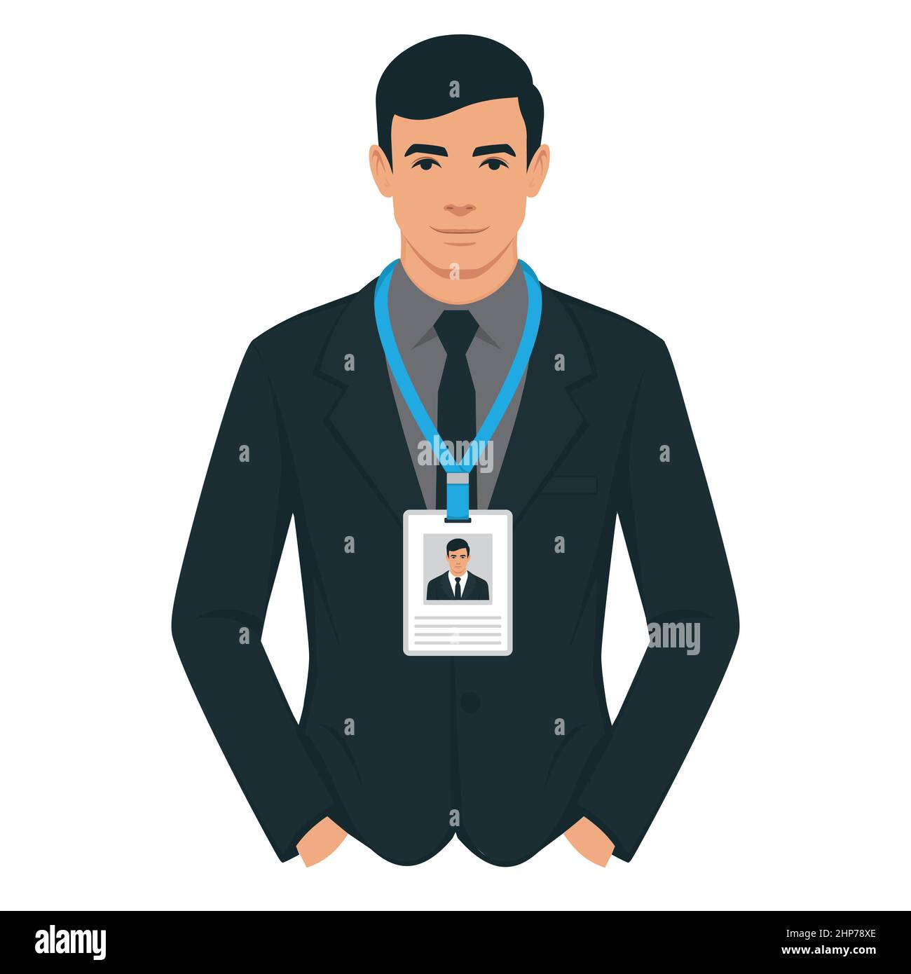 dipendente che indossa un badge. Informazioni personali. Illustrazione del vettore partecipante alla conferenza Illustrazione Vettoriale