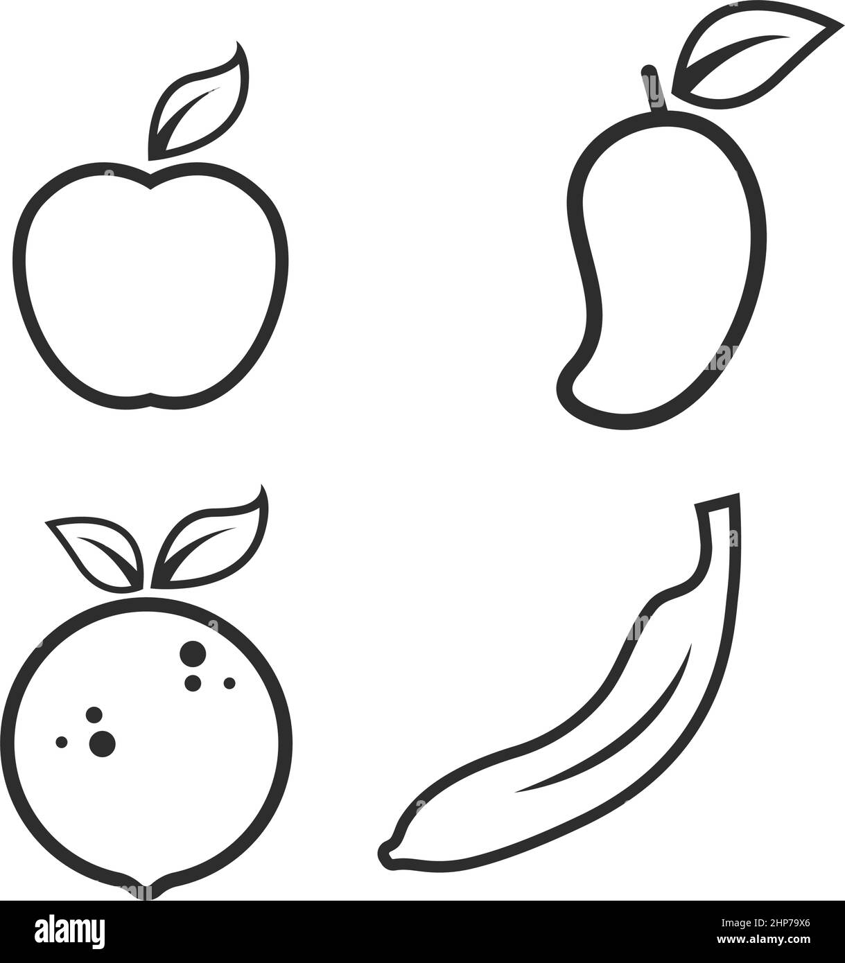 banana di frutta, aple, arancio, disegno vettoriale di illustrazione di linea di mango dell'icona Illustrazione Vettoriale