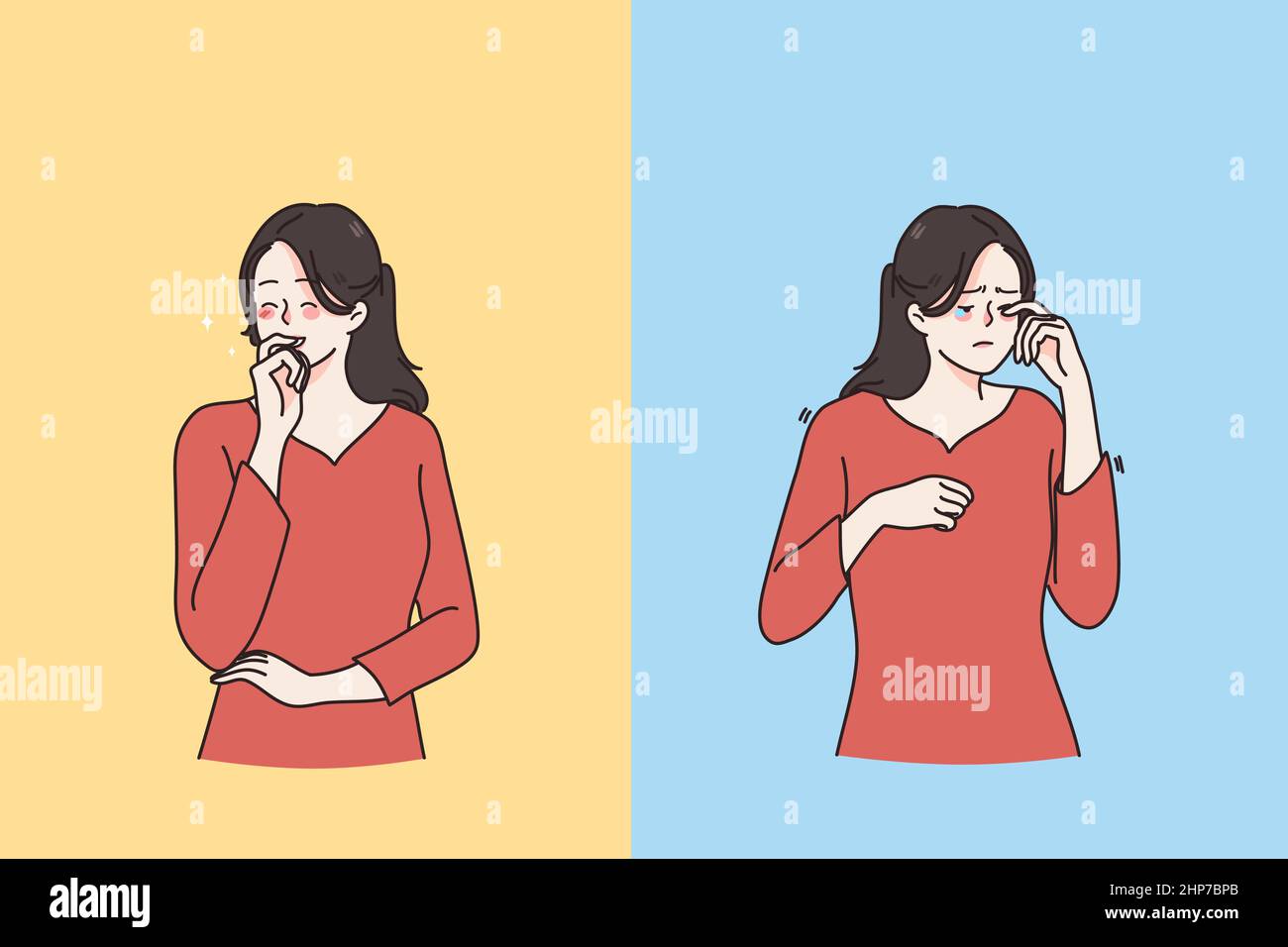 Emozioni positive e negative contrastano il concetto. Illustrazione Vettoriale