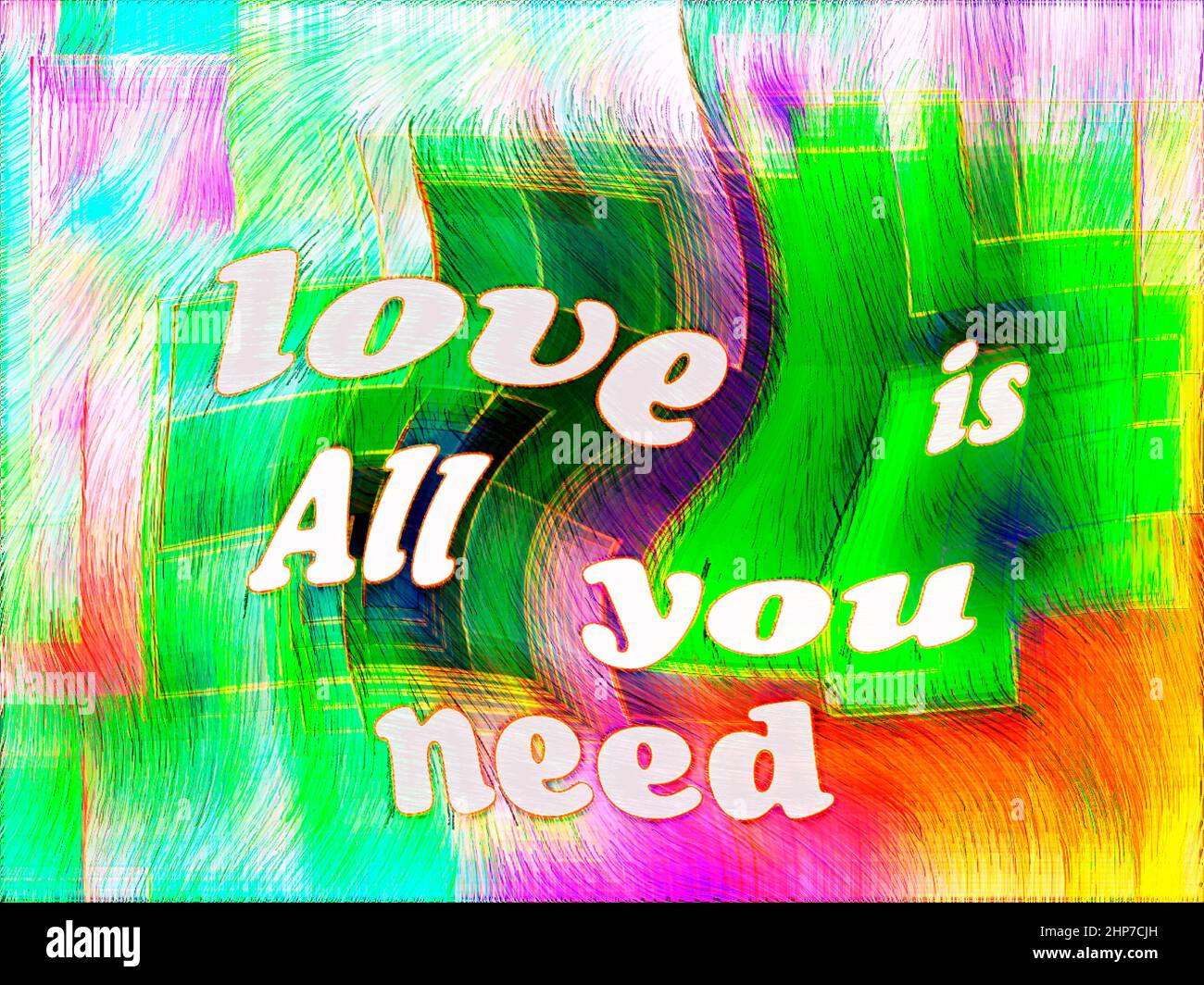 Un poster pop/wall art con le parole "l'amore è tutto ciò di cui hai bisogno" Foto Stock