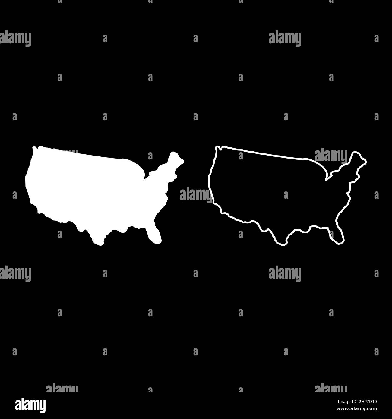 Map of America United Stated USA icona bianco colore vettore illustrazione stile piatto immagine set Illustrazione Vettoriale