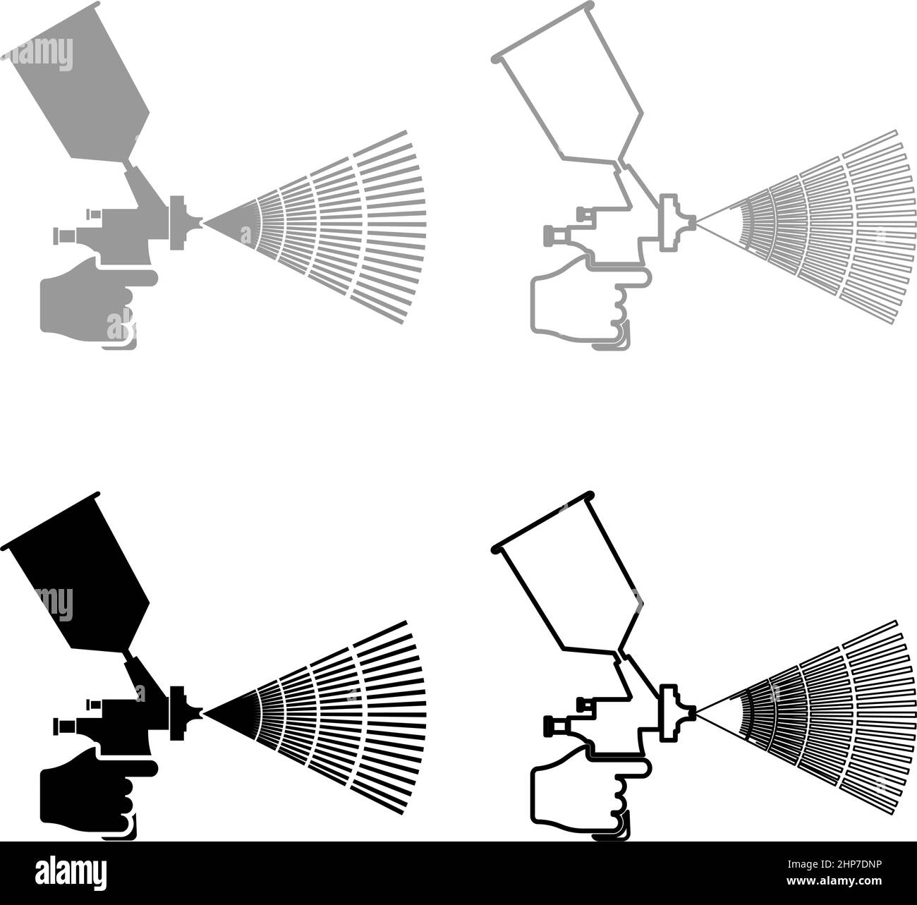 Strumento di pittura in mano Imposta icona grigio nero immagine vettoriale stile piatto pieno contorno linea sottile Illustrazione Vettoriale