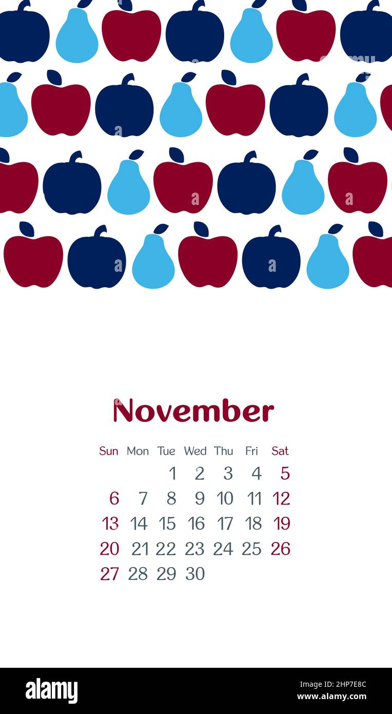 Calendario 2022 mesi Novembre. La settimana inizia domenica Illustrazione Vettoriale