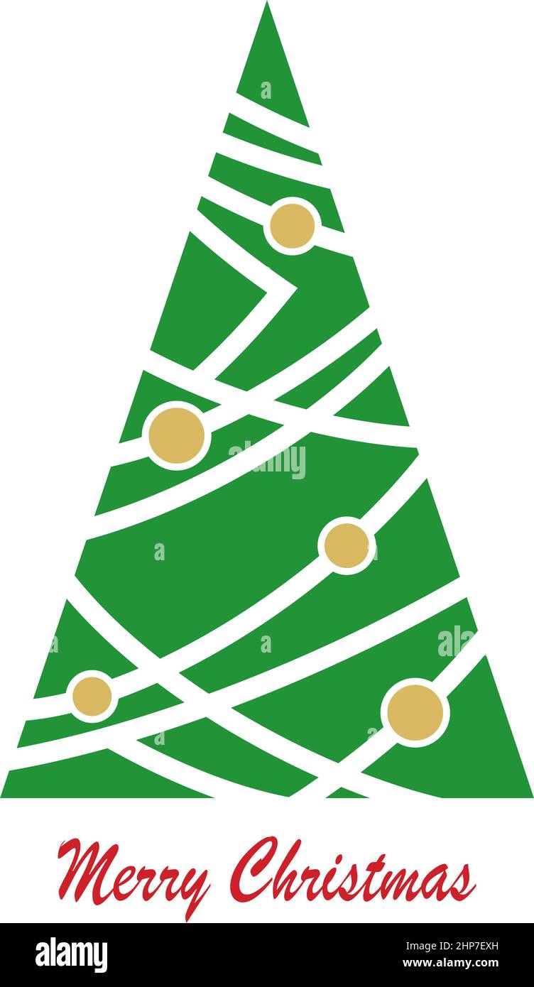 Vettore albero di Natale con baubles d'oro e allegri saluti di Natale su sfondo bianco. Illustrazione Vettoriale
