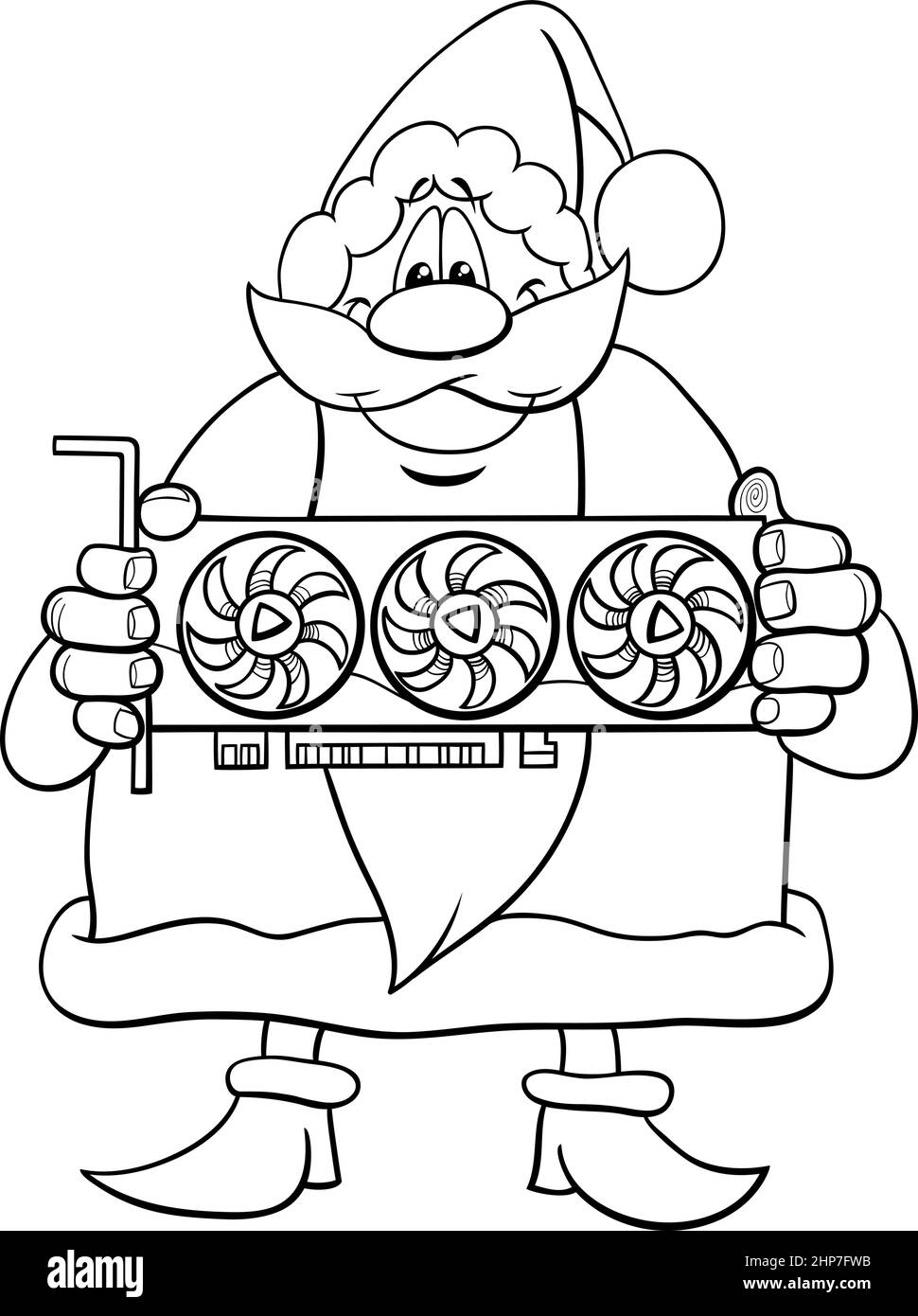 Cartoon Babbo Natale con carta grafica da colorare pagina libro Illustrazione Vettoriale