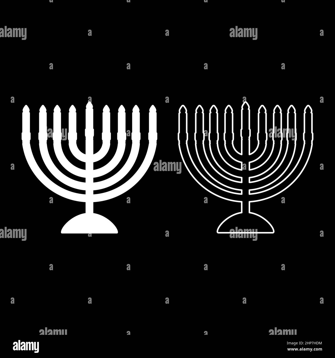 Chanukah menorah candelabra vacanza ebraica con candele Israele candela titolare icona bianco colore vettore illustrazione piatto stile immagine set Illustrazione Vettoriale