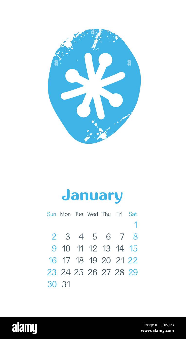 Calendario 2022 mesi Gennaio. La settimana inizia domenica Illustrazione Vettoriale