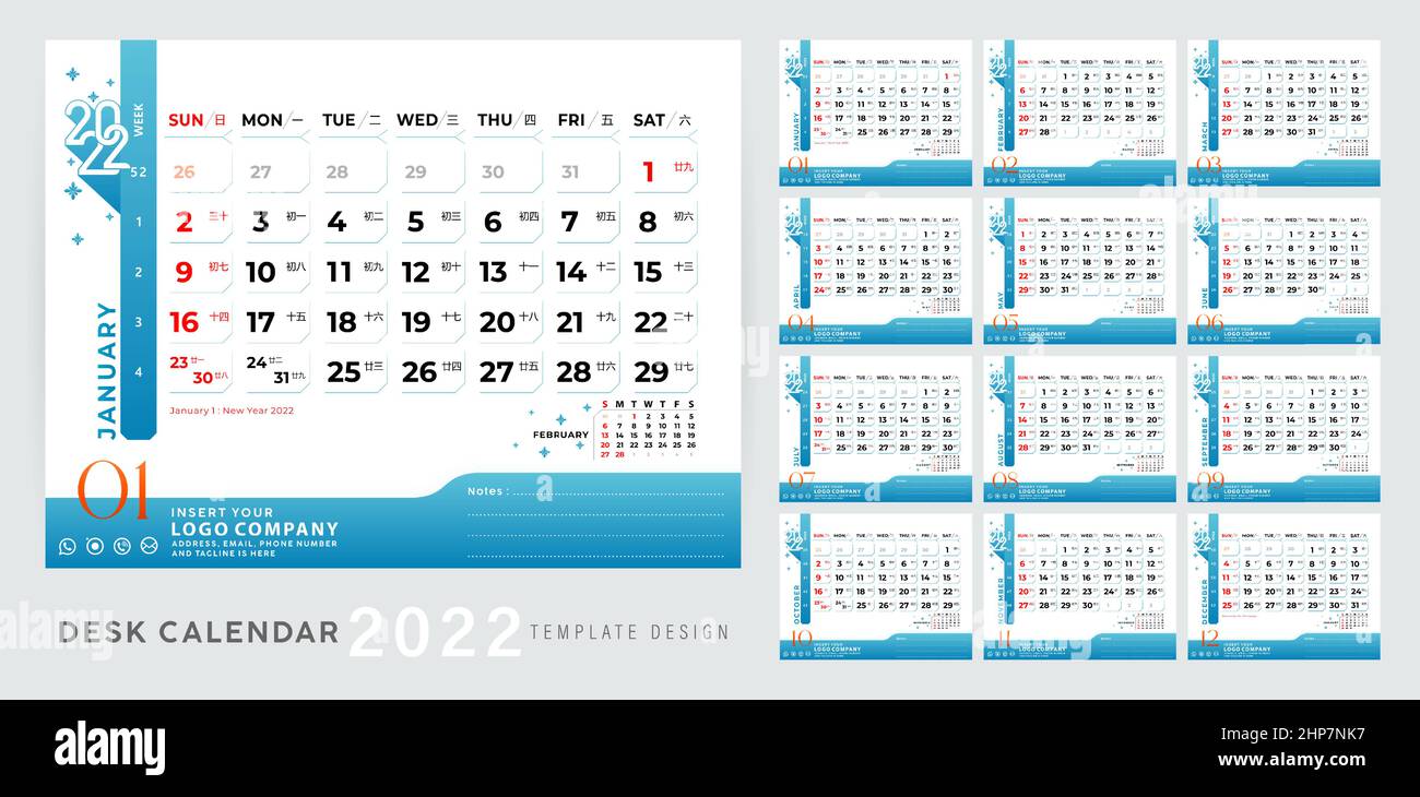 Calendario scrivania 2022 Illustrazione Vettoriale