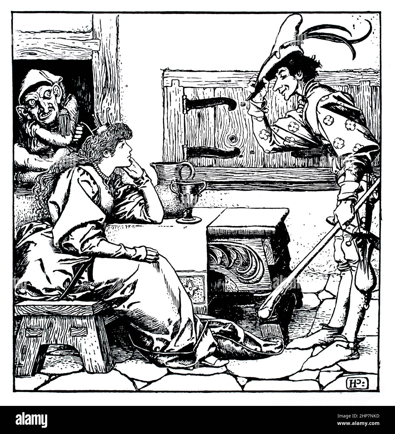 Il fiddler si trova principessa nella caverna del nana, illustrazione, di Howard Pyle, dal personale e l'indovinello, nel Wonder Clock Four e Tw Foto Stock