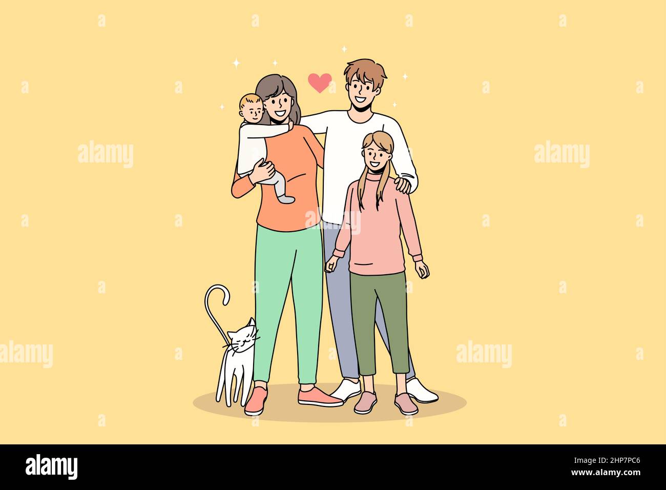 La famiglia felice con i capretti mostra l'amore e l'unità Illustrazione Vettoriale