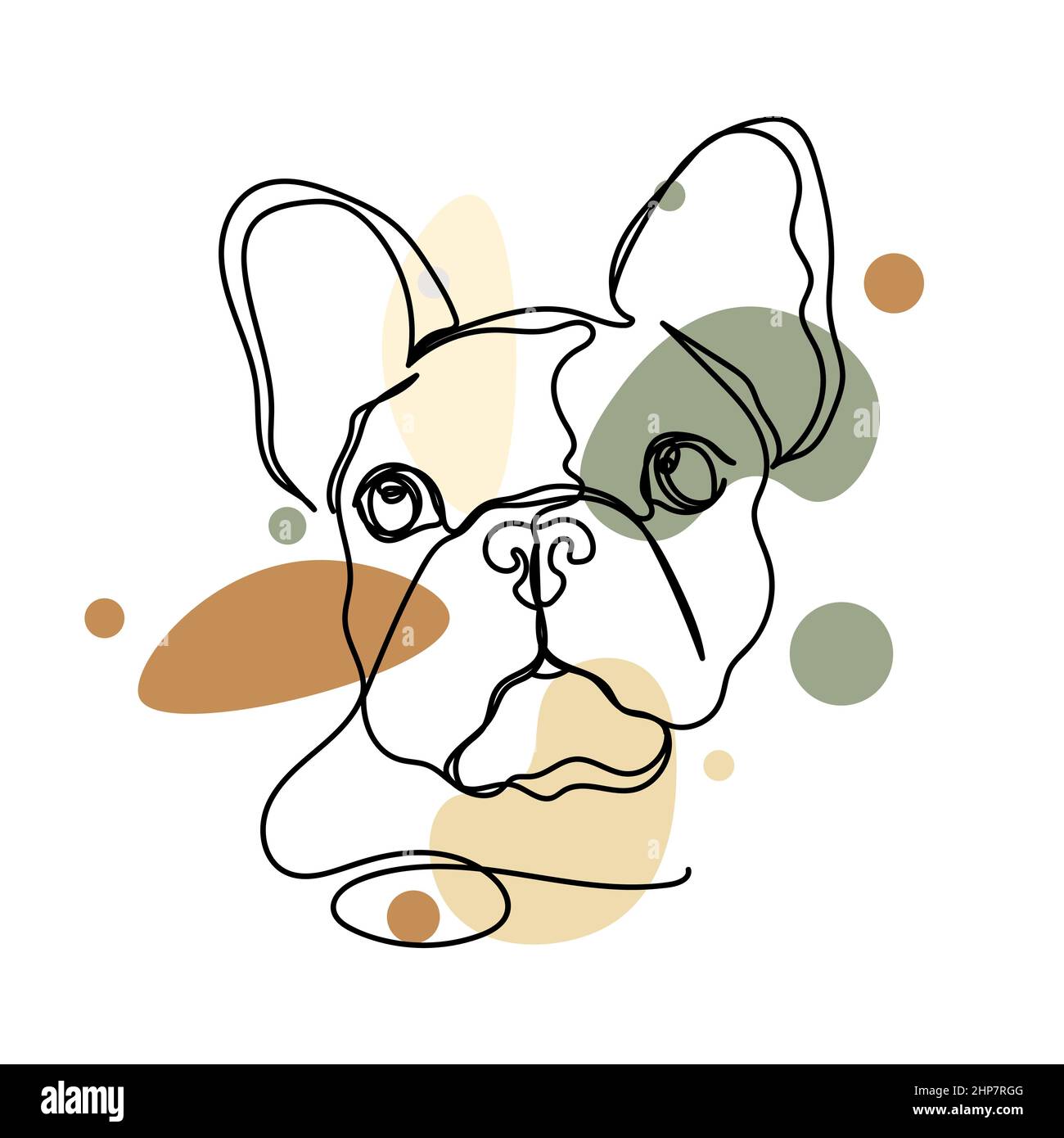 Vettoriale astratto continuo un'unica semplice icona di disegno di linea di cucciolo francese bulldog logotipo concetto in silhouette schizzo. Perfetto per biglietti d'auguri Illustrazione Vettoriale