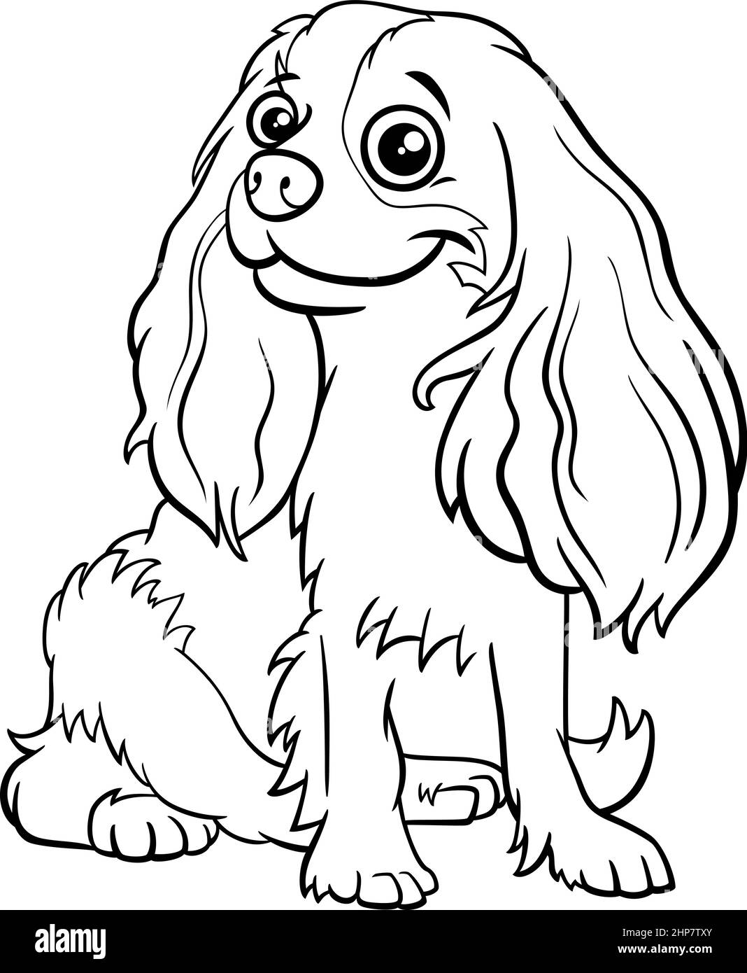 Cartoon Cavalier King Charles Spaniel purebred cane colorare pagina libro Illustrazione Vettoriale