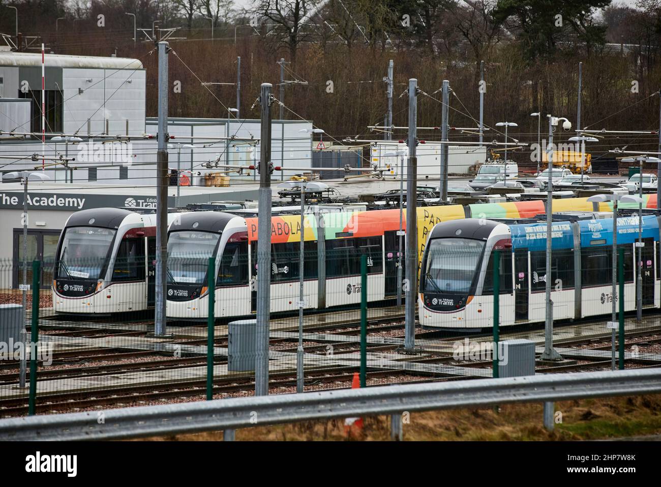 Deposito del tram di Edimburgo, deposito del tram di Gogar. Foto Stock