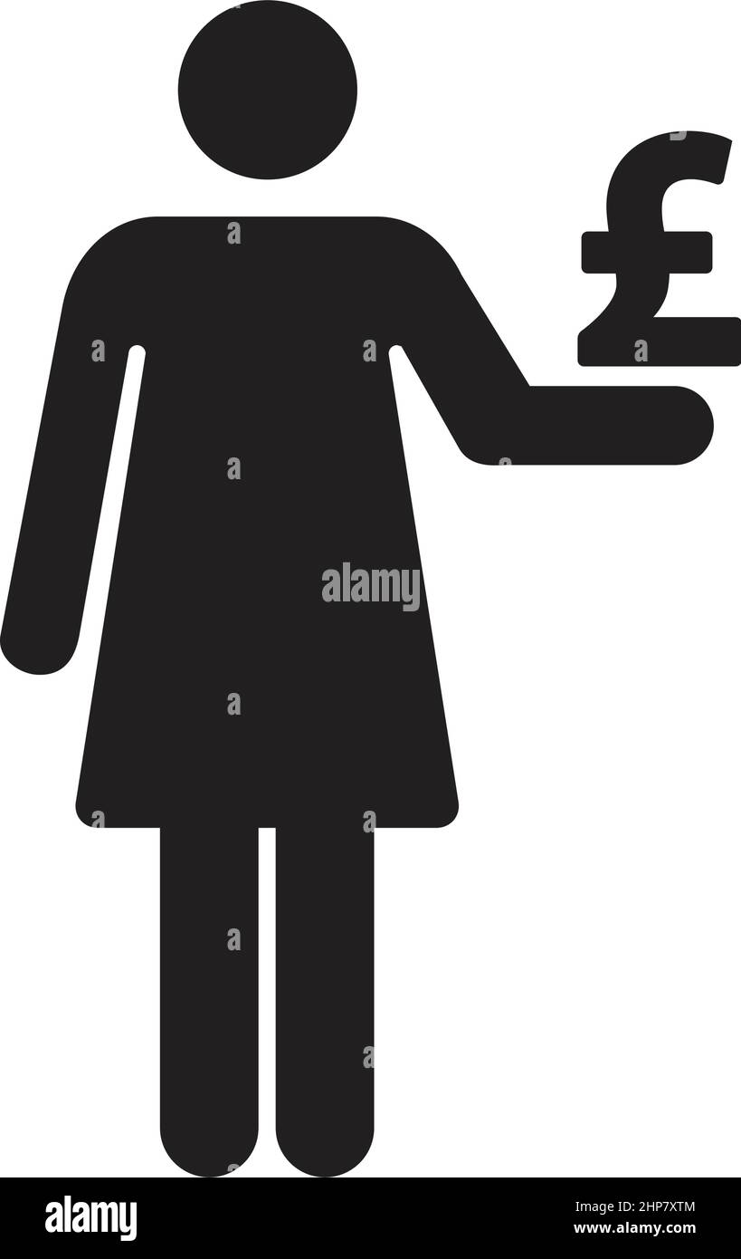 Cancelletto segno con icona donna simbolo di valuta vettoriale per il commercio e la finanza in un'illustrazione di pittogramma glyph a colori piatta Illustrazione Vettoriale