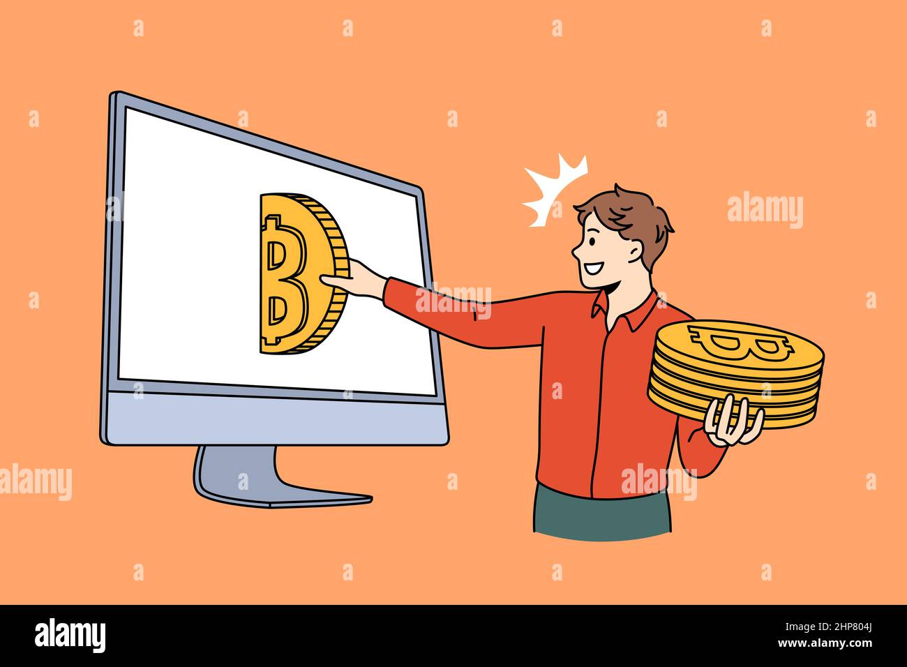Concetto di profitto Bitcoin e criptovaluta. Illustrazione Vettoriale