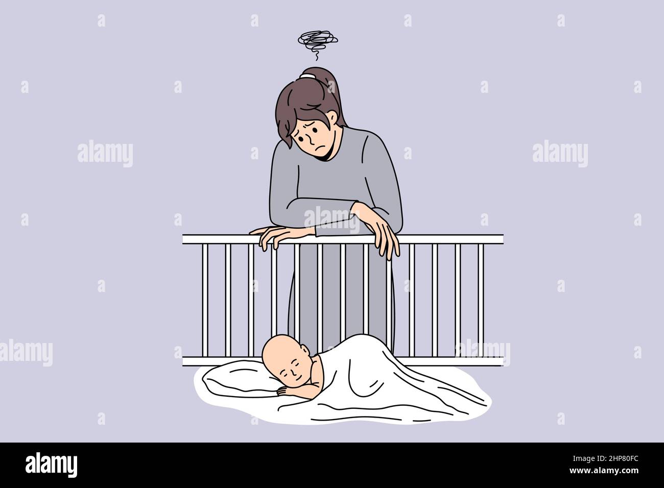 La donna infelice soffre di depressione postpartum Illustrazione Vettoriale
