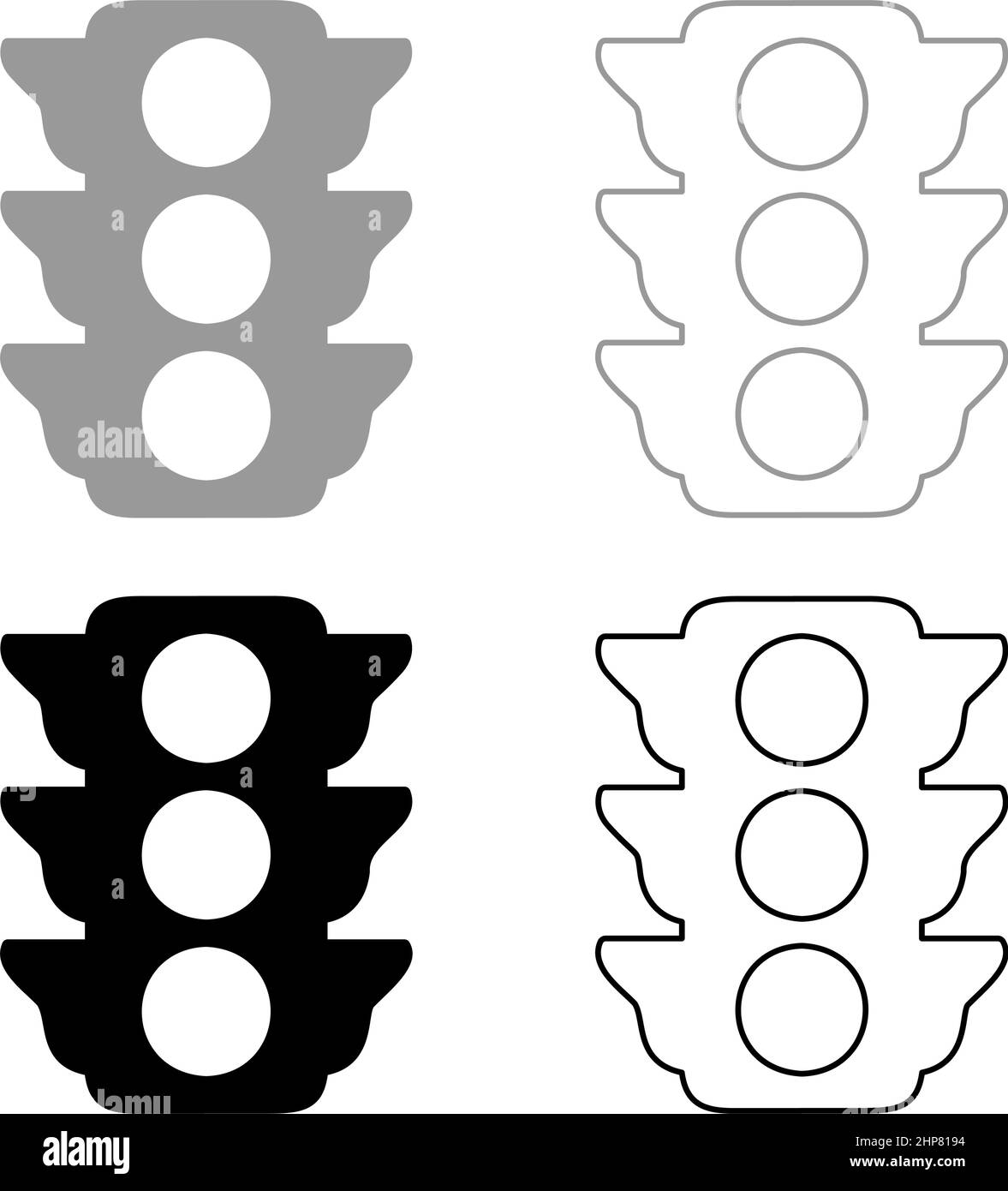 Semafori luce segnale luce luce luce arresto regolazione trasporto e pedoni icona set grigio nero immagine vettoriale stile piatto pieno contorno linea sottile Illustrazione Vettoriale