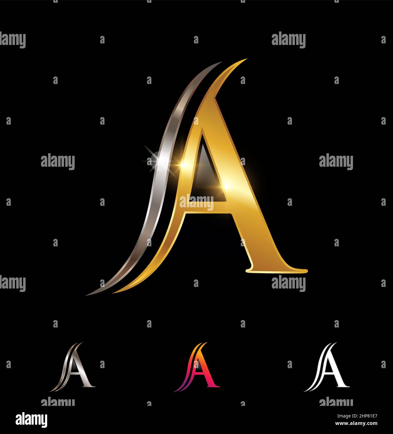 Segno a lettera con logo monogramma in oro e argento Illustrazione Vettoriale