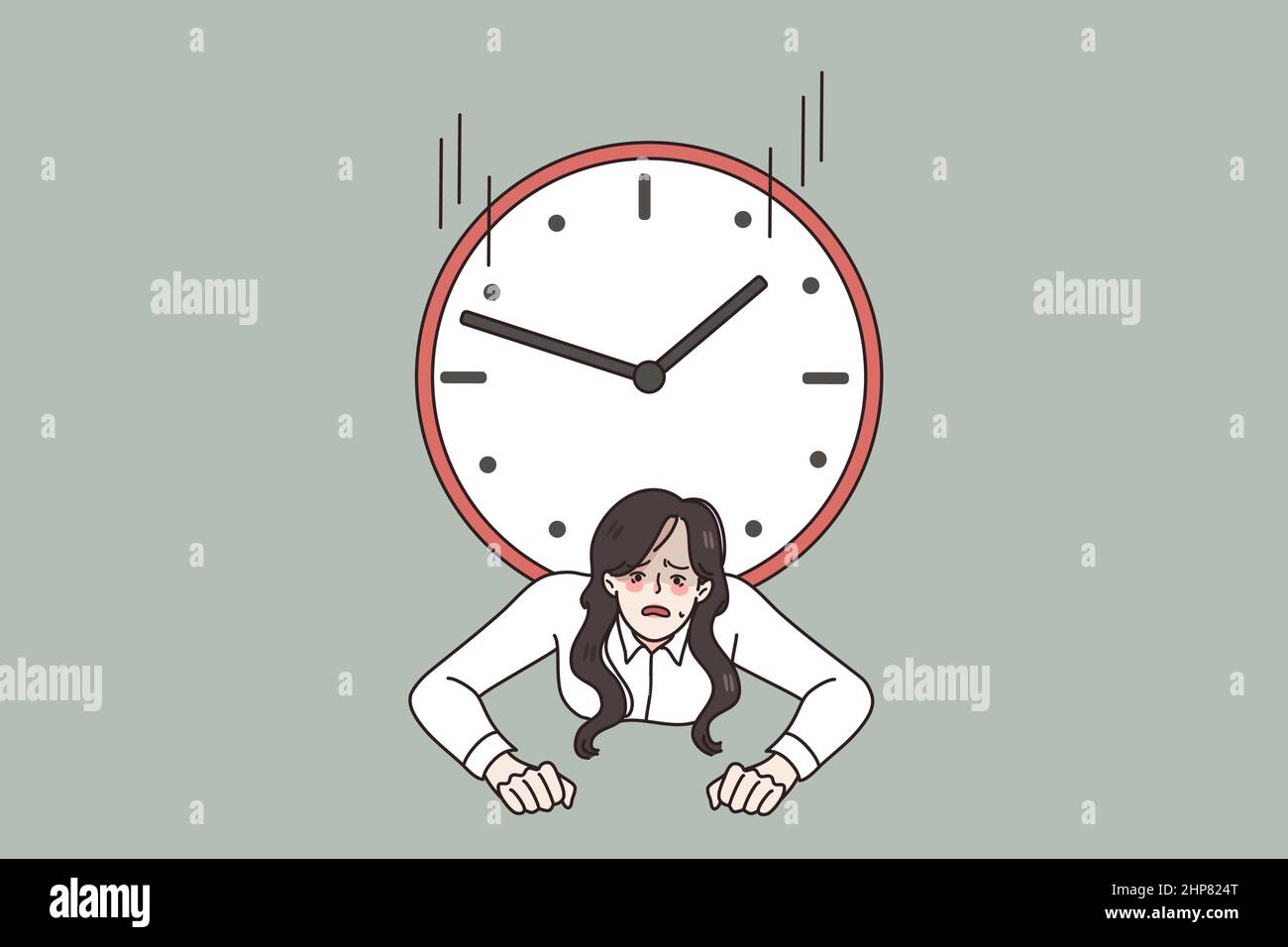 Stressata donna d'affari intrappolata da orologio stressato con scadenza Illustrazione Vettoriale