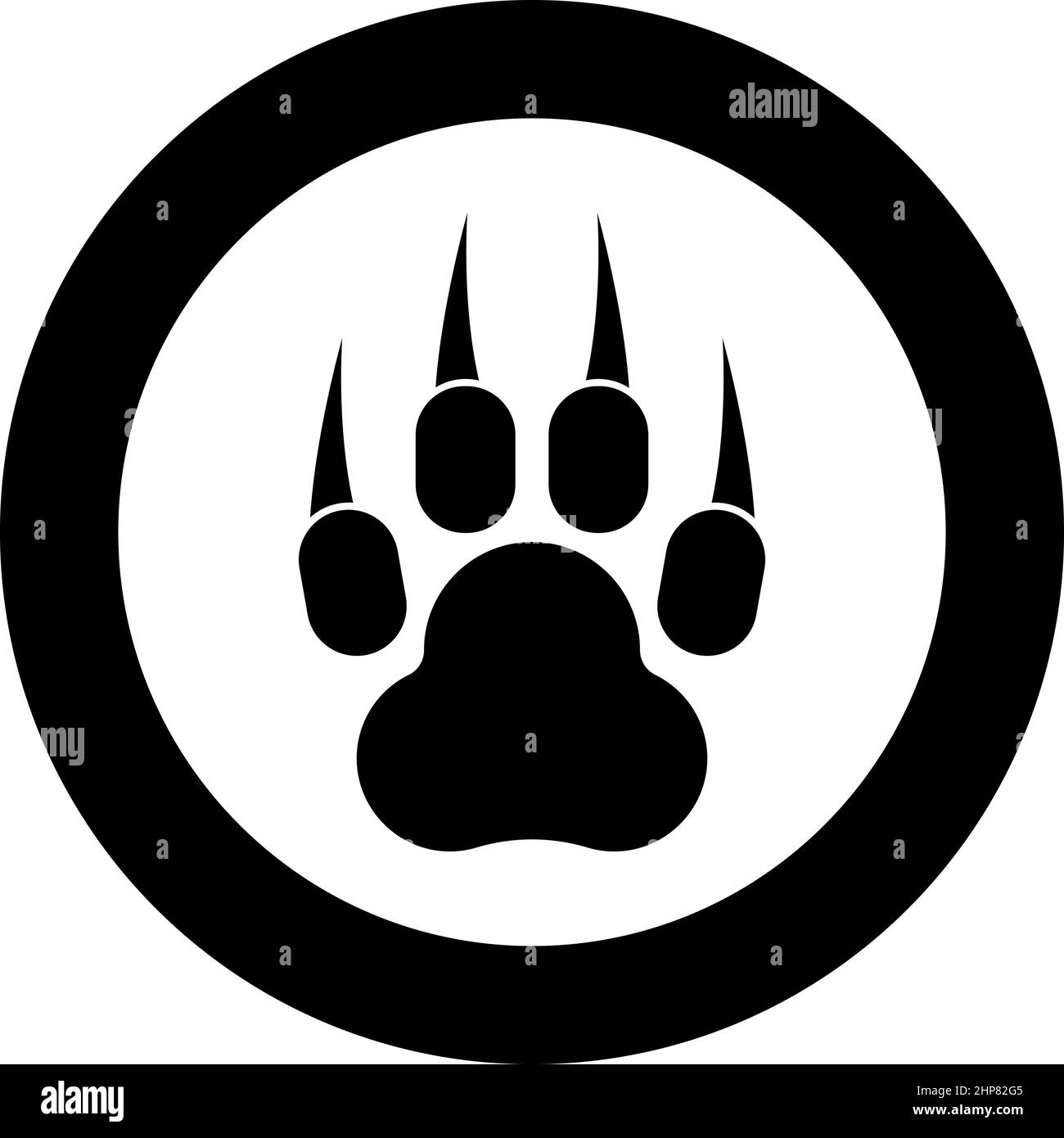 Stampa zampa animale con l'icona piede artigli in cerchio rotondo colore nero illustrazione vettoriale immagine contorno pieno stile Illustrazione Vettoriale