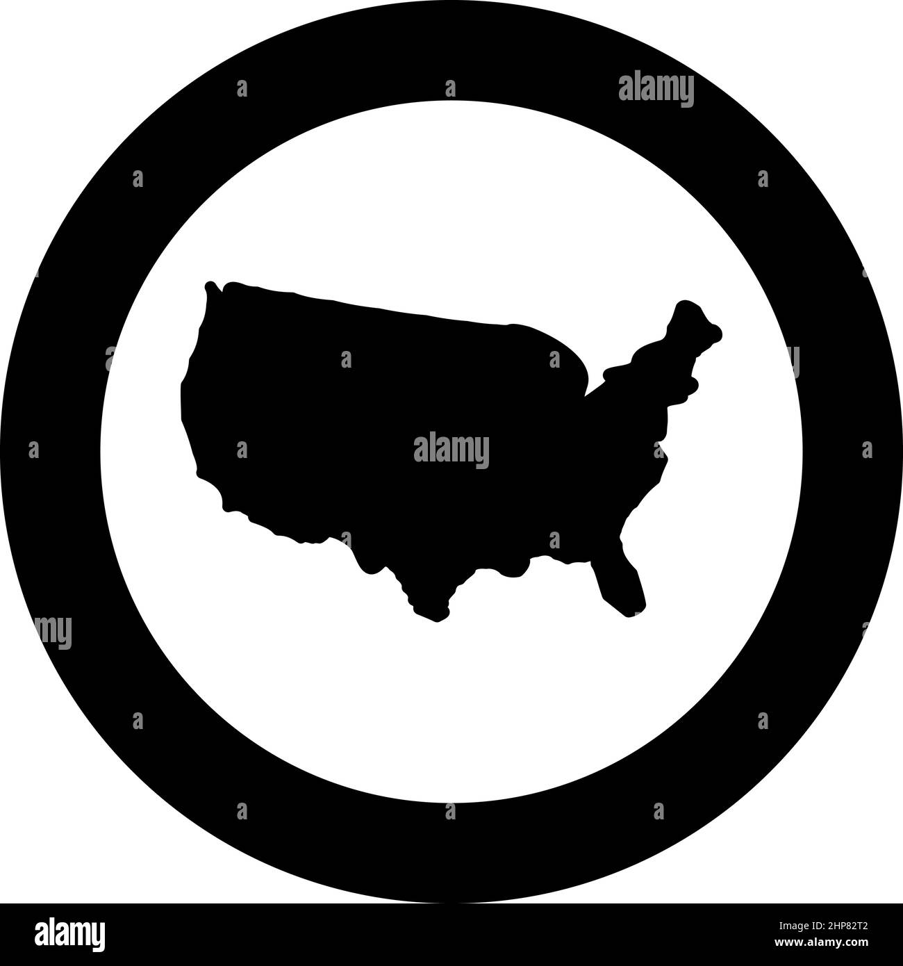 Mappa dell'America United ha dichiarato USA icona in cerchio rotondo colore nero vettore immagine immagine contorno pieno stile Illustrazione Vettoriale