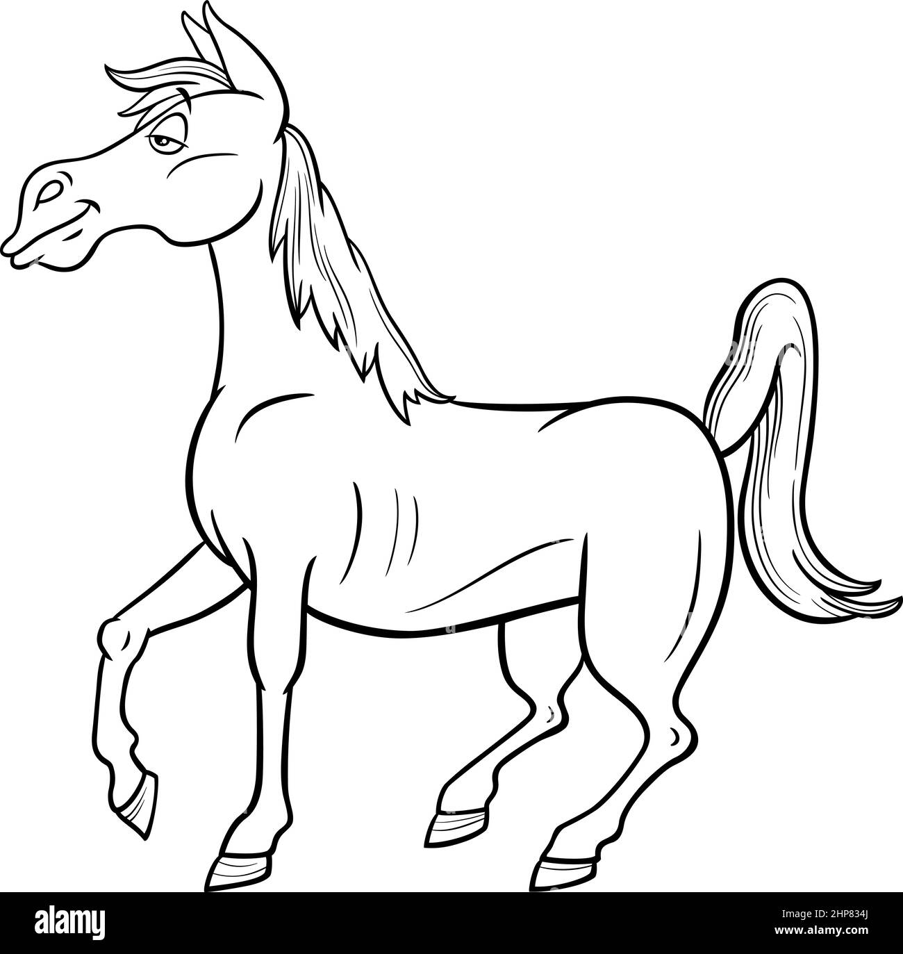 divertente cartone animato cavallo fattoria animale carattere colorare pagina libro Illustrazione Vettoriale